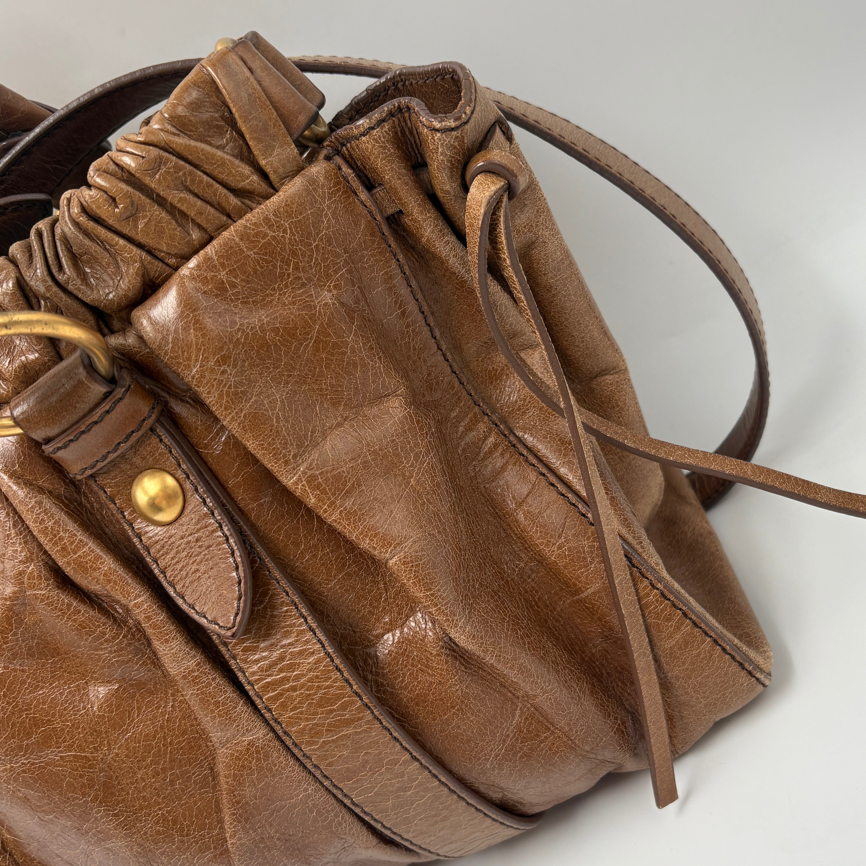 Miu Miu Matelassé Brown Leather Shoulder Bag Tote