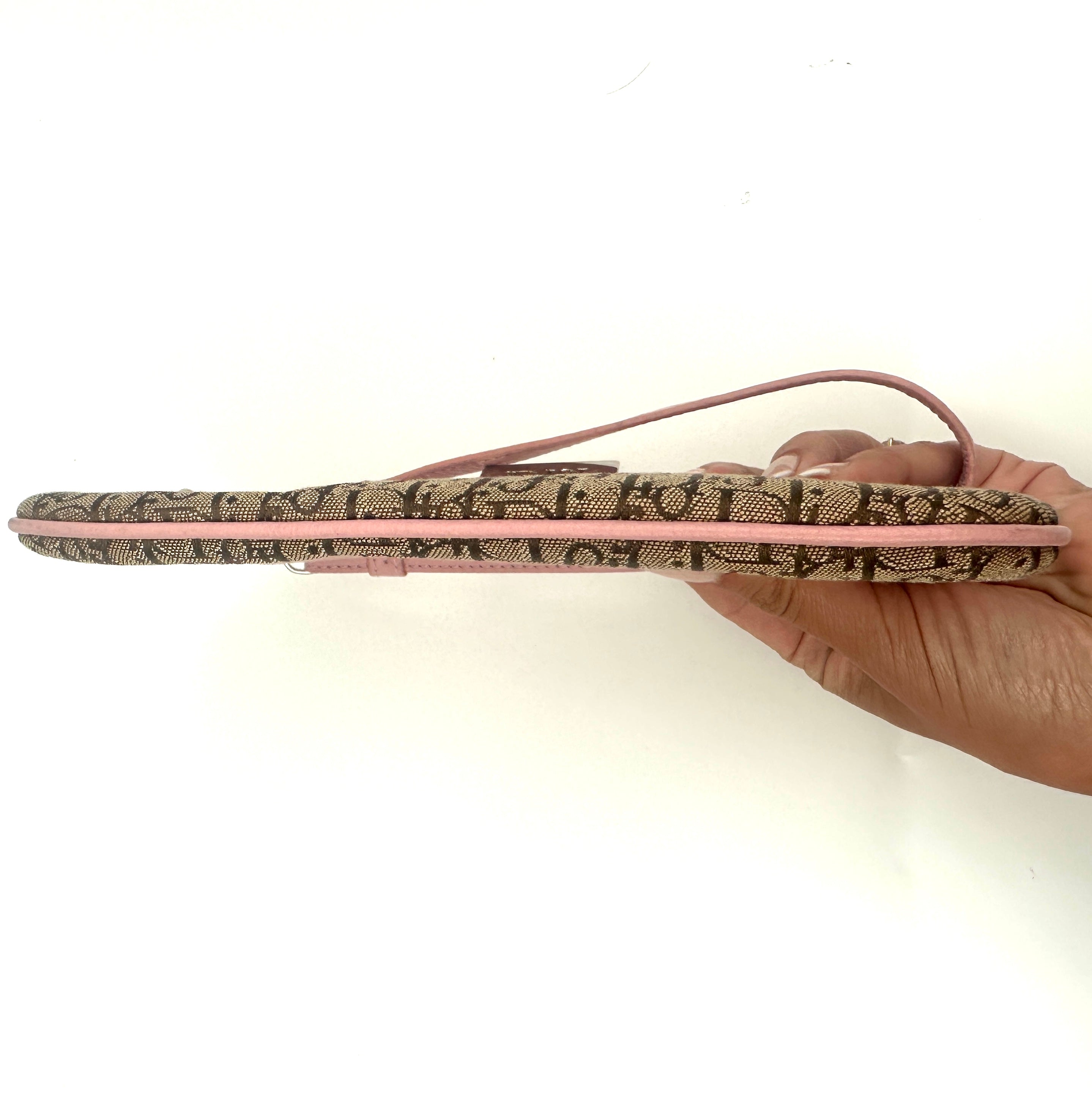 CD Pouch Clutch Oblique Canvas Brown Pink