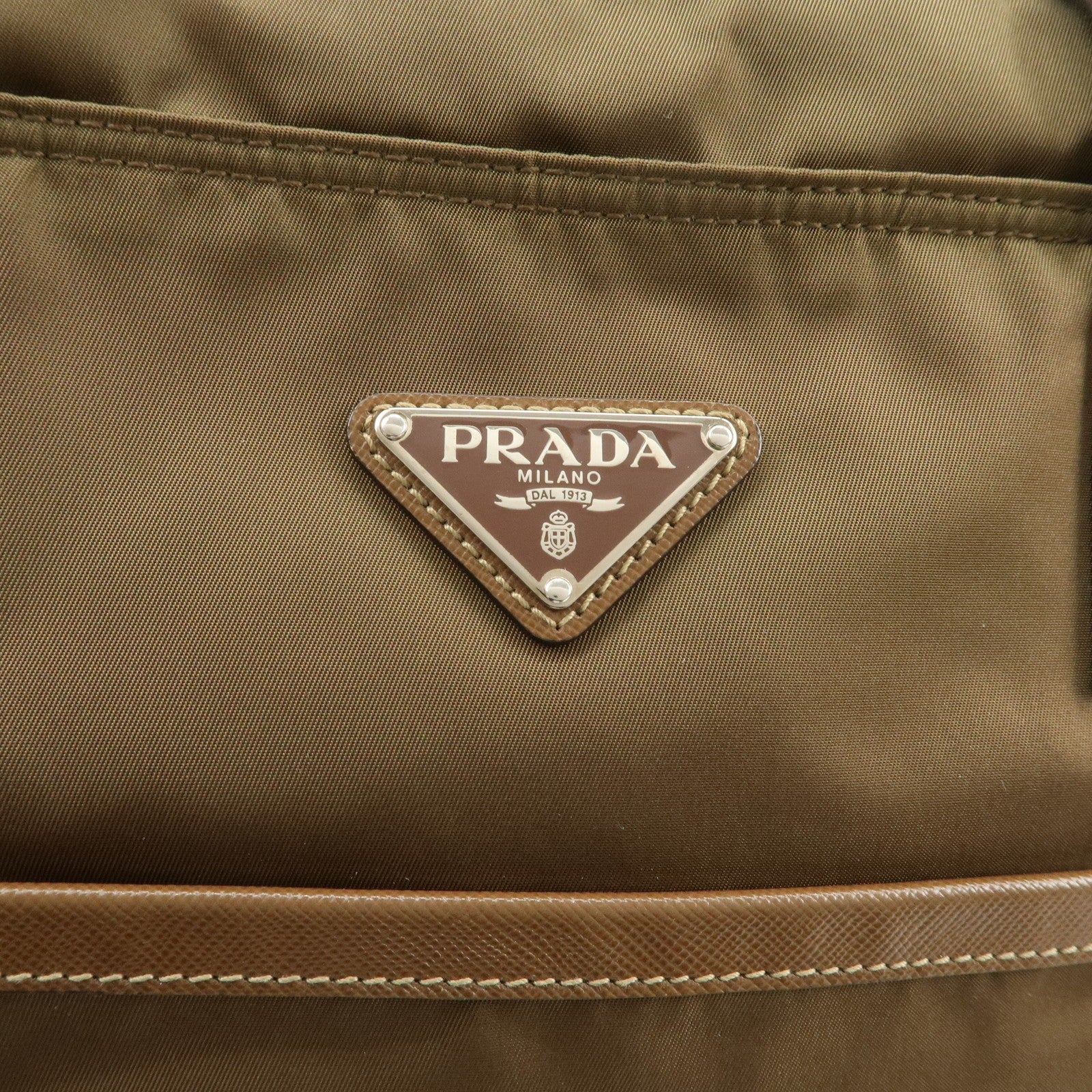 Prada Triangle Logo Tote Bag - Brown, Nylon and Saffiano Leather
