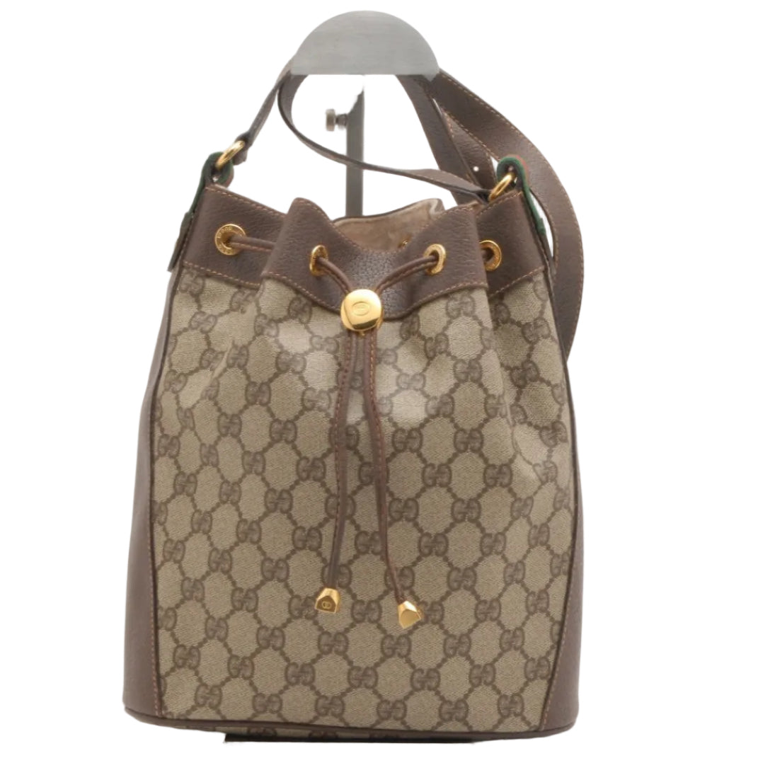 Gucci Sherry Line Drawstring Shoulder Bag - Brown, PVC Leather
