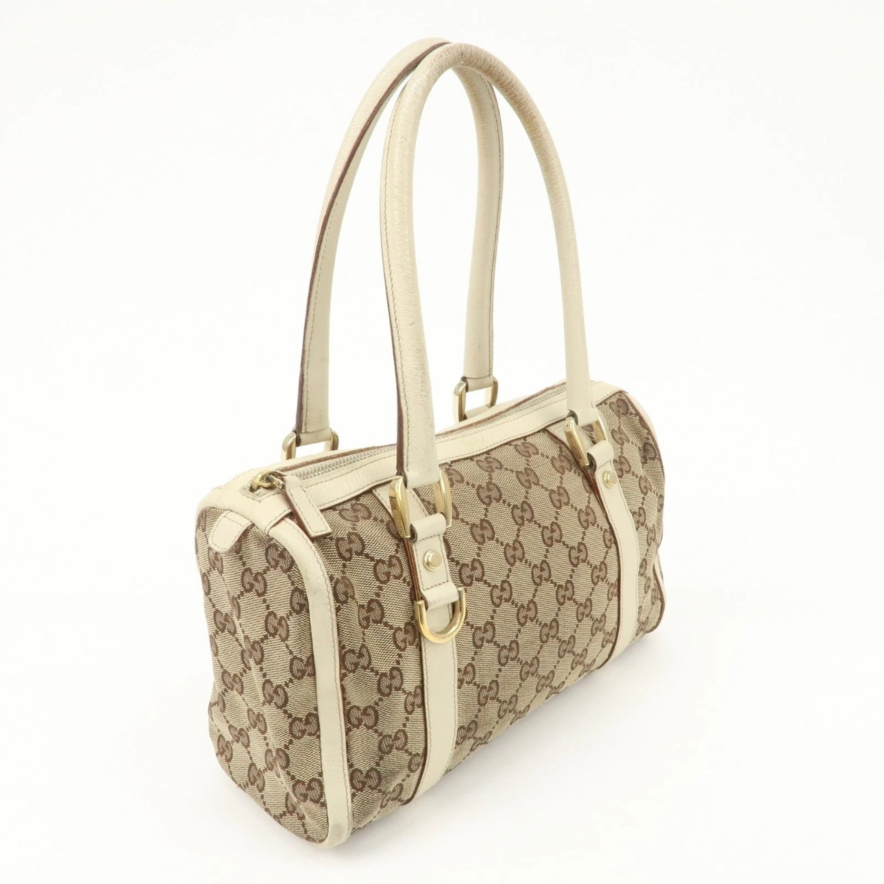 GUCCI Abbey GG Canvas Leather Boston Bag