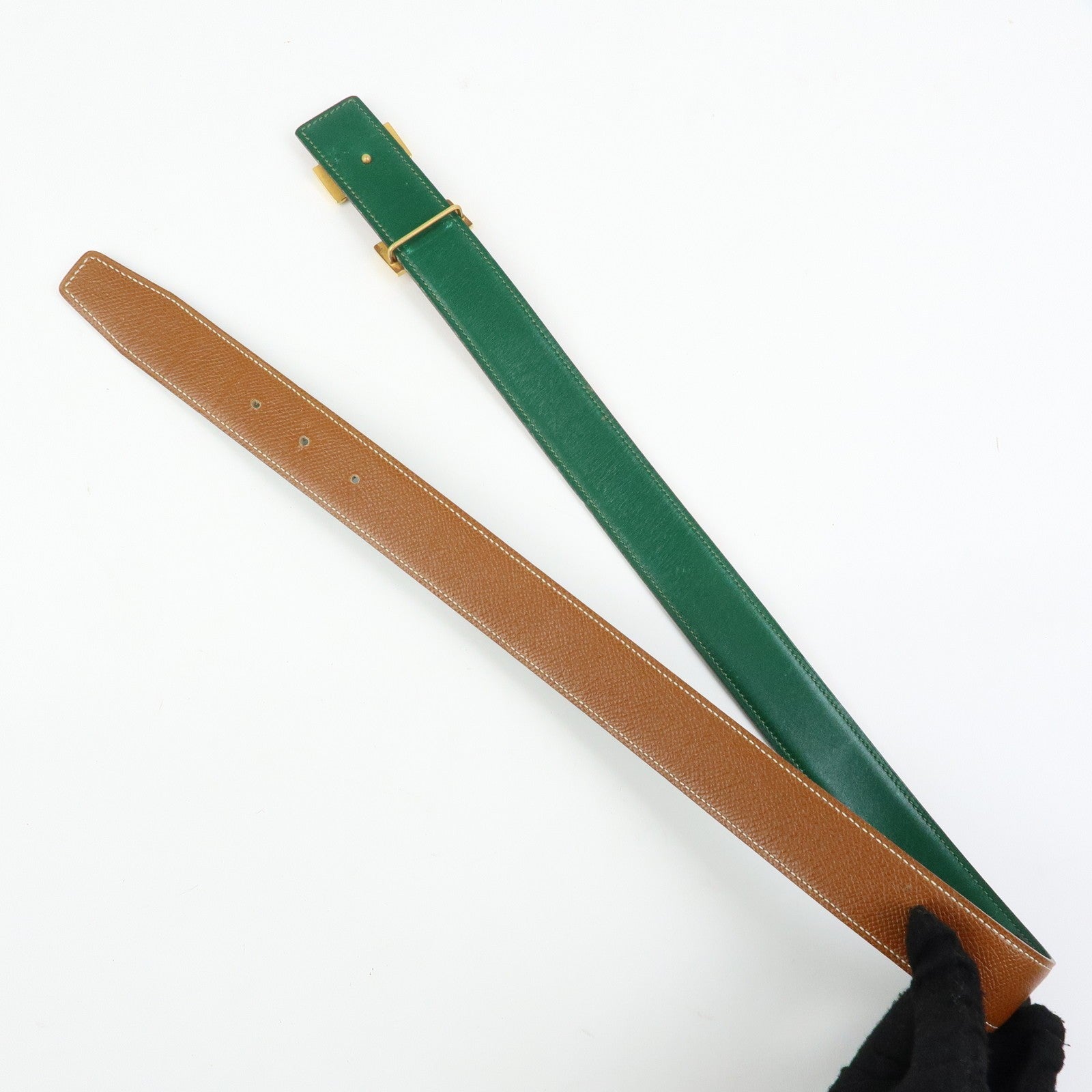 Hermès H Buckle Reversible Constance Belt - Gold Green, Veau Epsom Leather