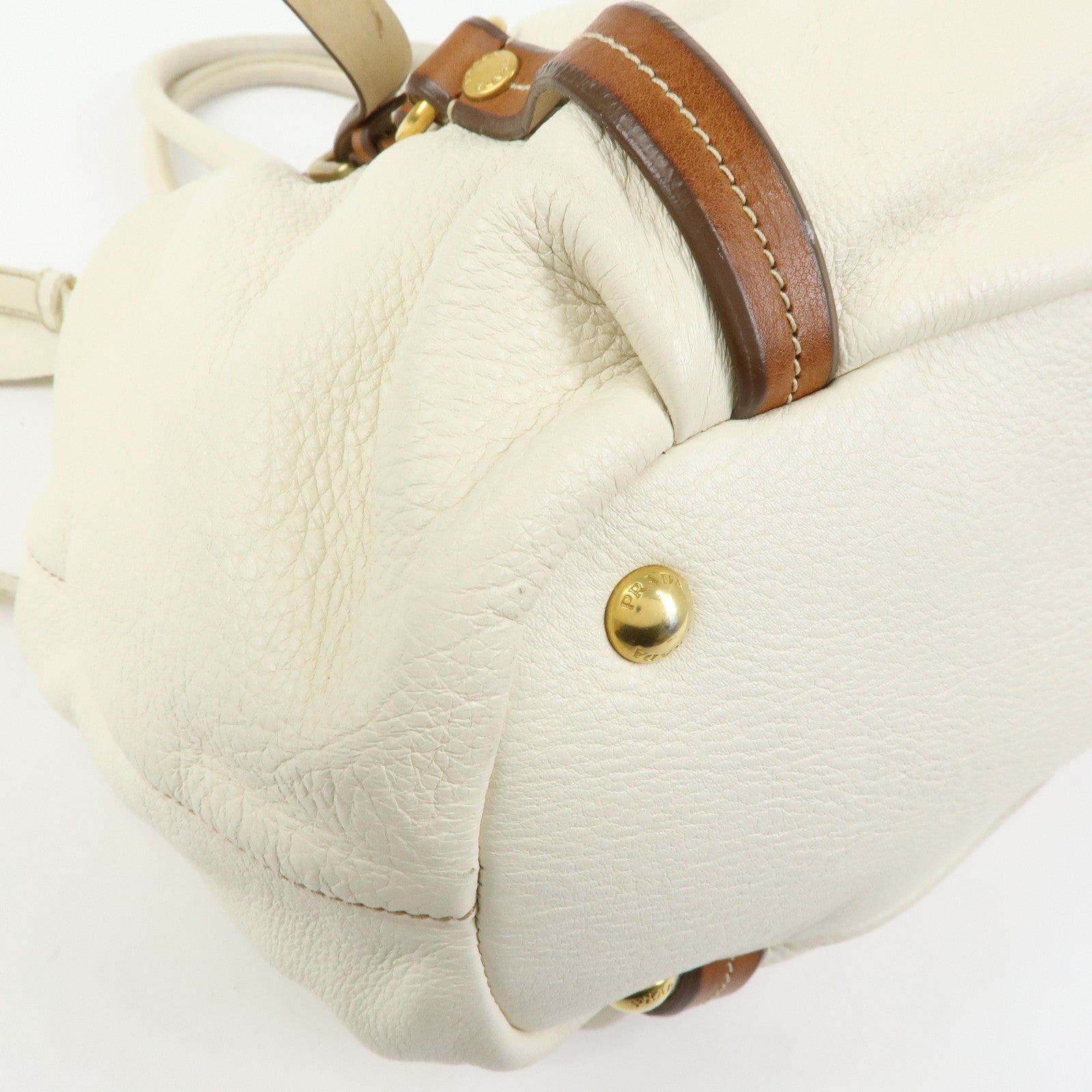 Prada BN1773 Hand Bag - Ivory Brown, Leather