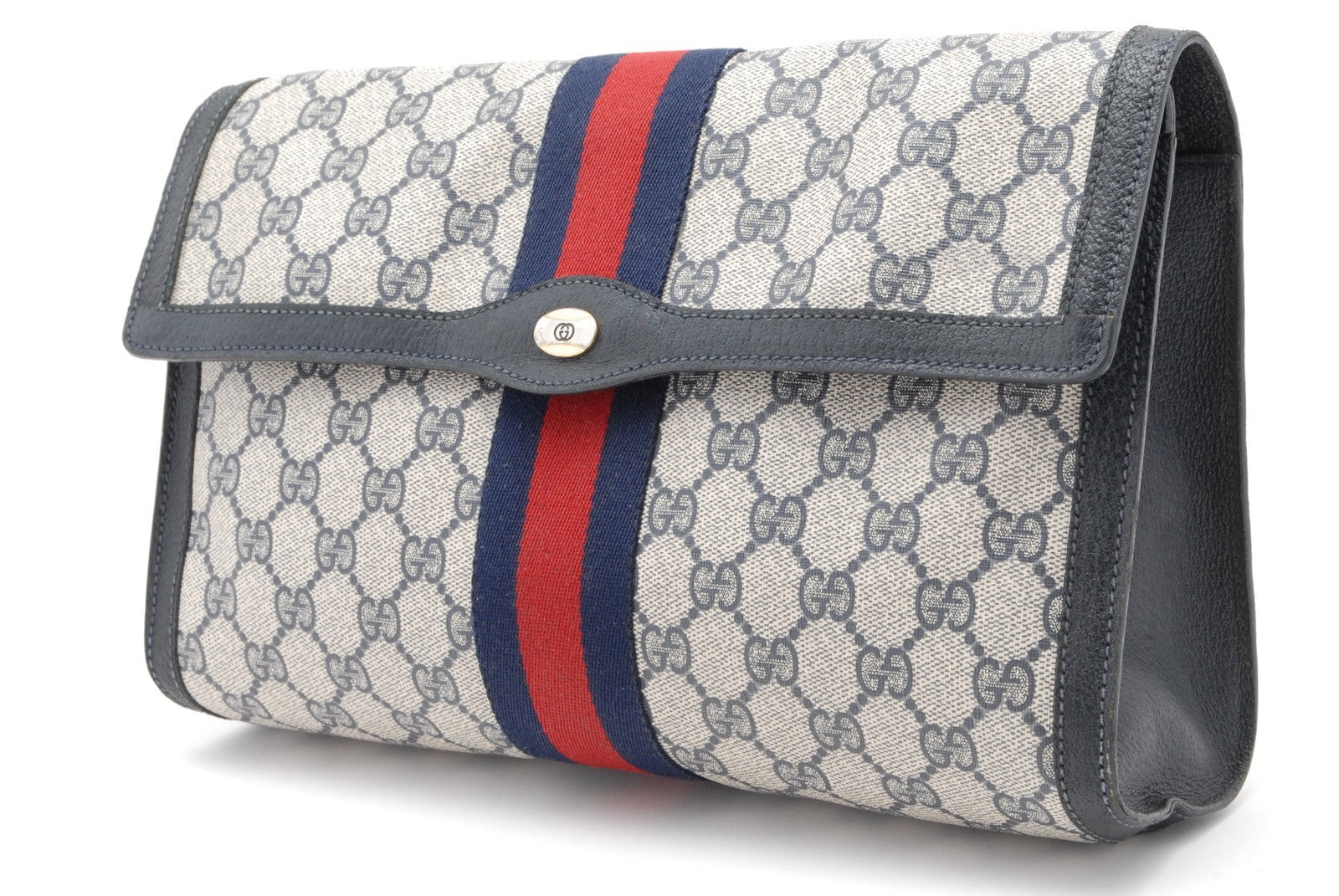 Gucci GG Supreme Web Stripe Clutch - Navy, GG Supreme Canvas