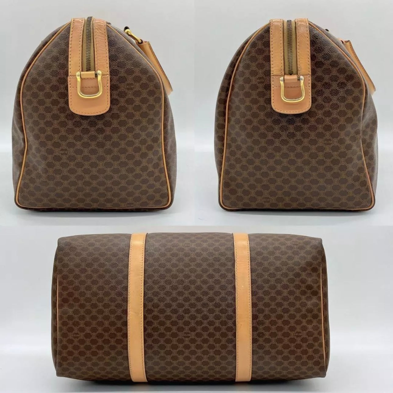 Celine 2-way Boston bag, macadam pattern, PVC, dark brown.