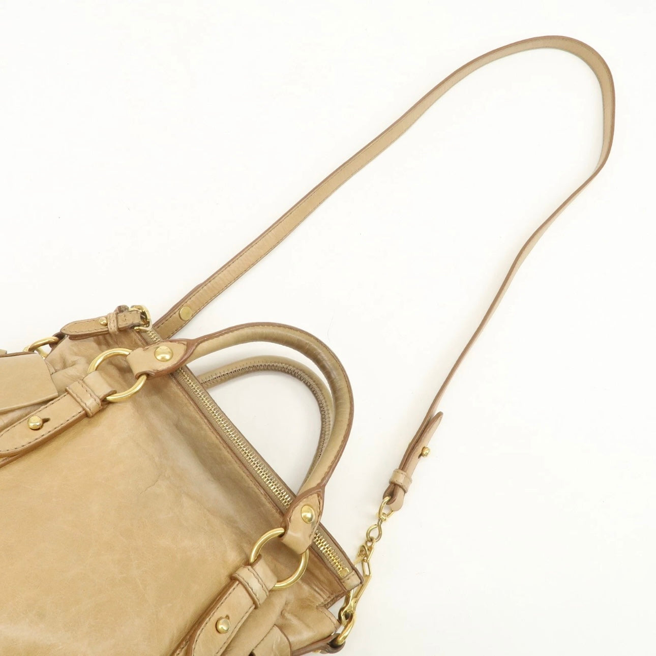 MIU MIU Leather 2Way Bag- Beige
