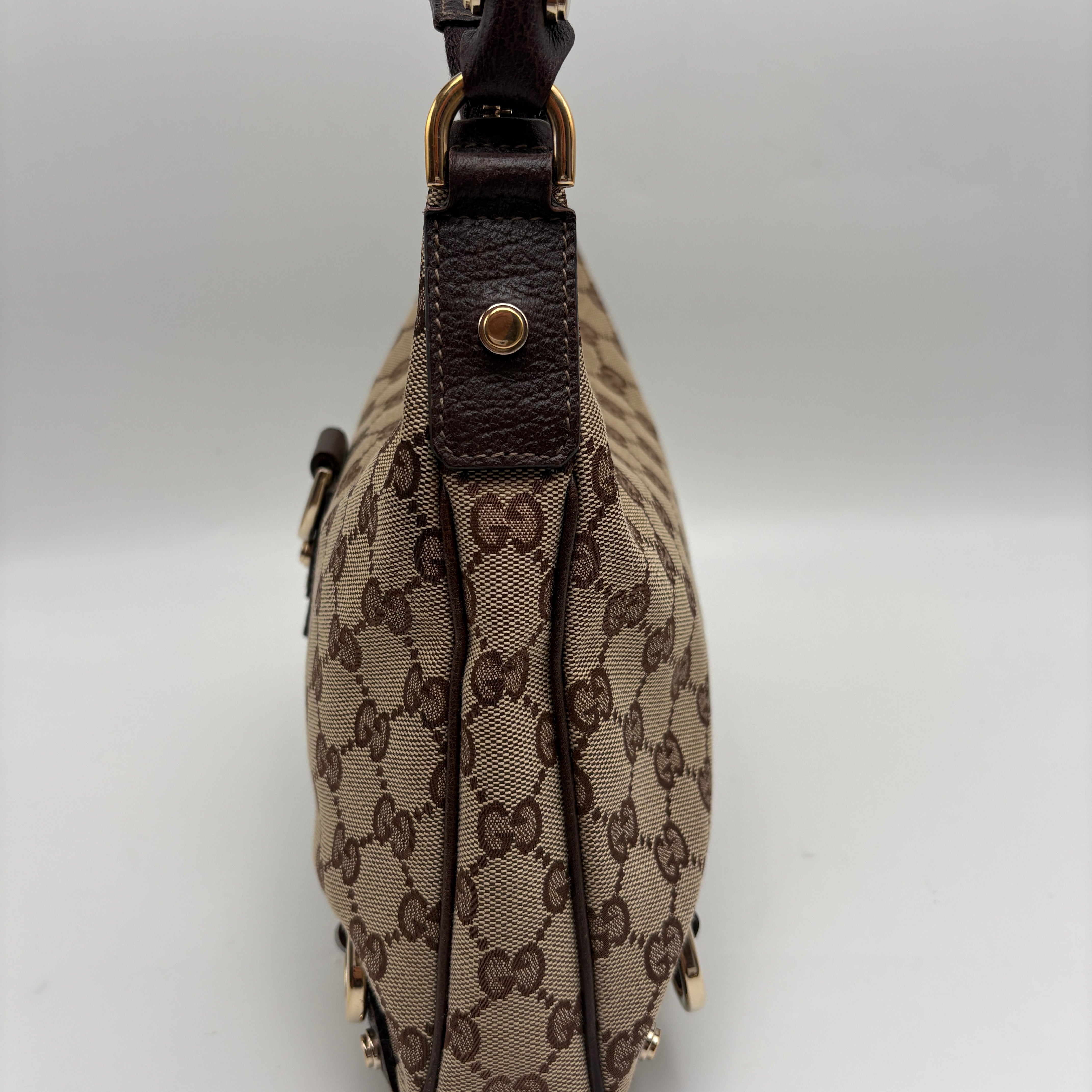 GUCCI ABBEY GG CANVAS LEATHER SHOULDER BAG