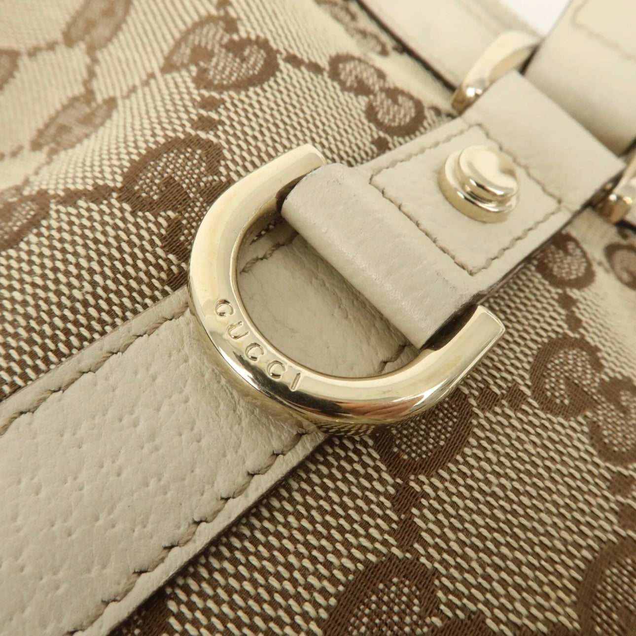 Gucci Abbey GG Canvas Leather Tote Bag Beige Ivory