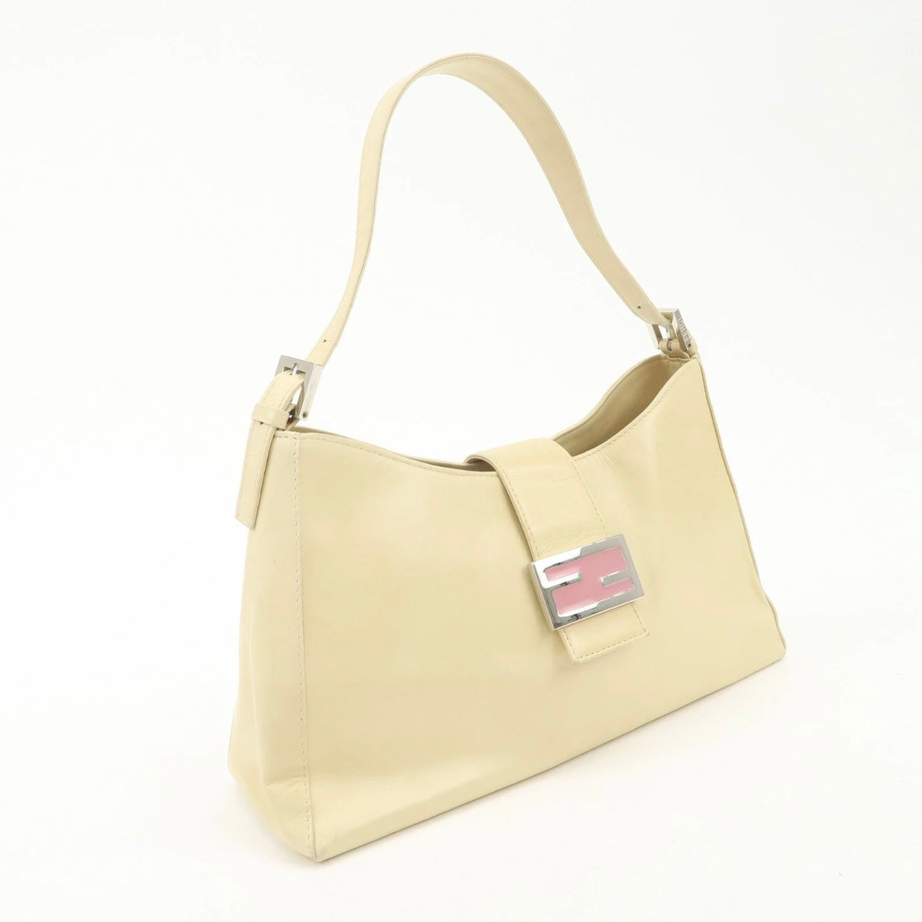 FENDI Leather Shoulder Bag Bag Beige Silver