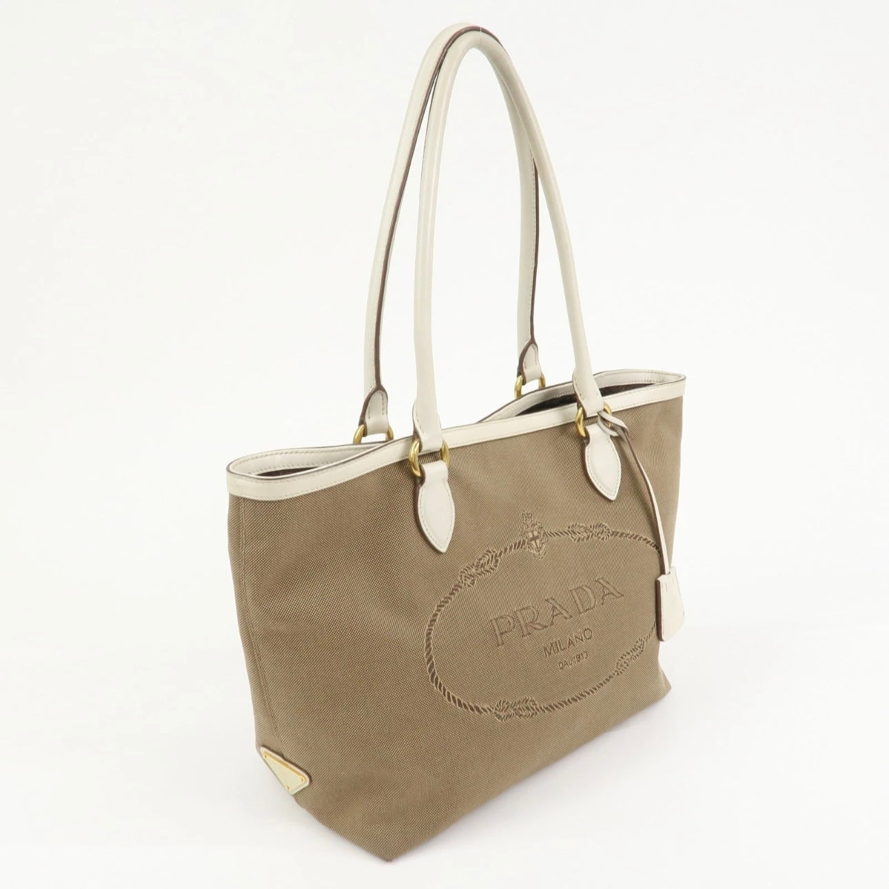PRADA Jacquard Leather Tote Bag- Beige Ivory