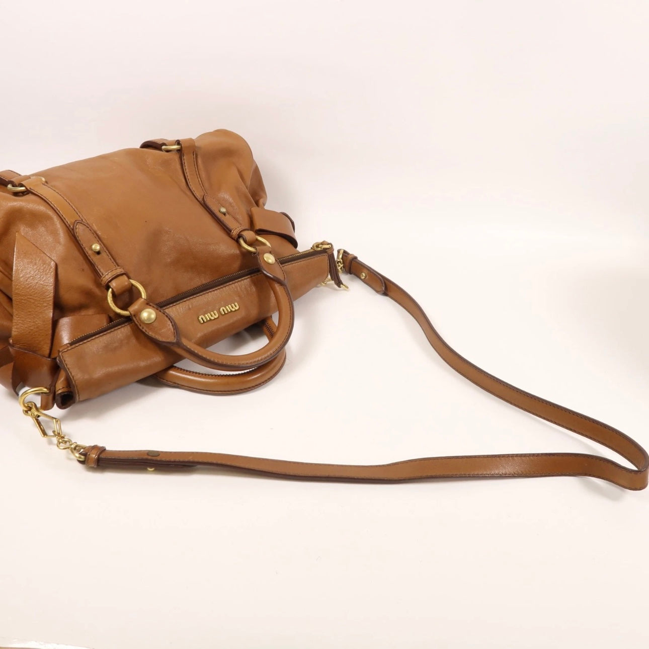 Miu Miu GHW 2 Way Shoulder Bag Calfskin Leather Brown