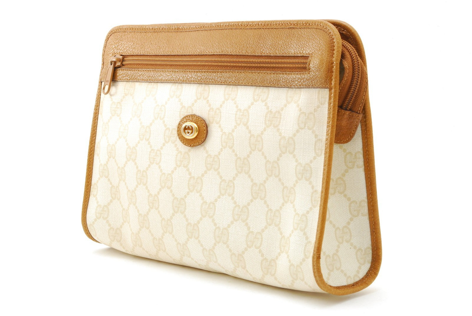 Gucci GG Supreme Clutch Bag - White Brown, PVC Leather