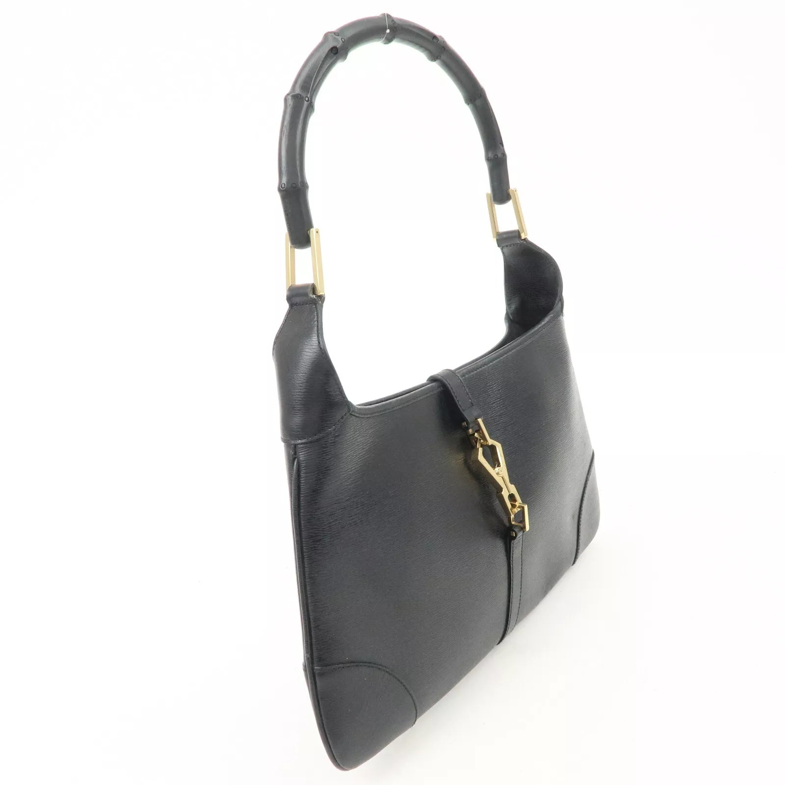 GUCCI Bamboo Leather One Shoulder Bag - Black, Leather