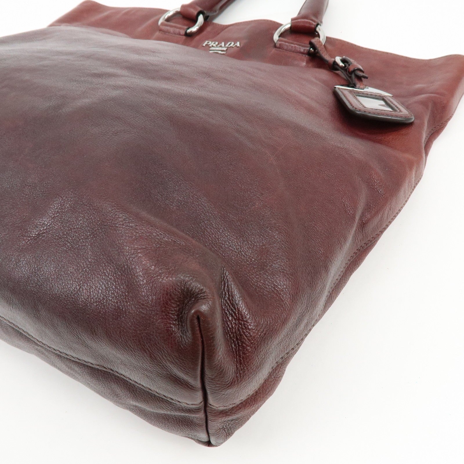 Prada Triangle Logo Tote Bag - Bordeaux, Leather