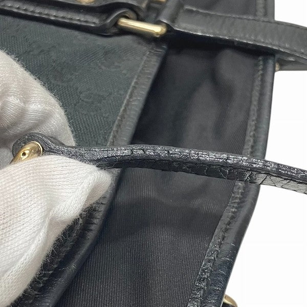 Gucci Shelly 137396 Tote Bag - Black x Green, GG canvas x leather