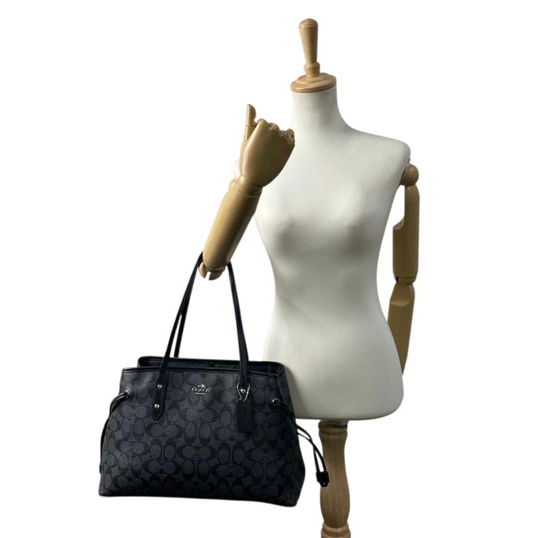 Coach Signature One Shoulder Tote Bag - Black, PVC