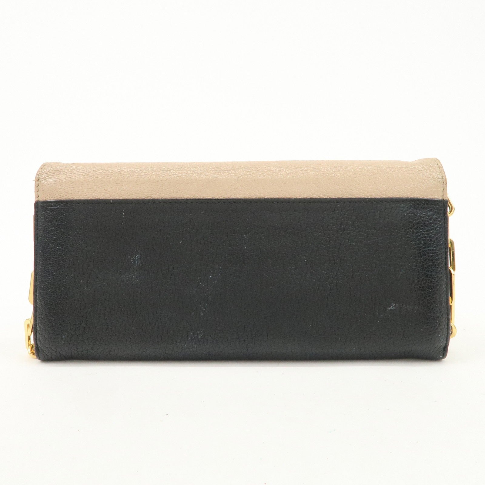 Miu Miu Madras Leather Chain Shoulder Wallet - Beige Black, Leather
