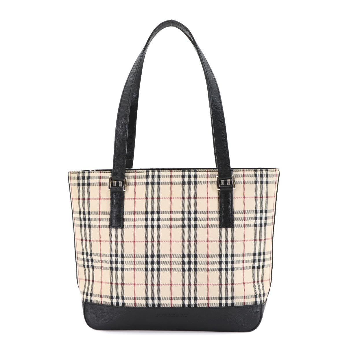 Burberry Plaid Handbag - Beige Black, Canvas Leather