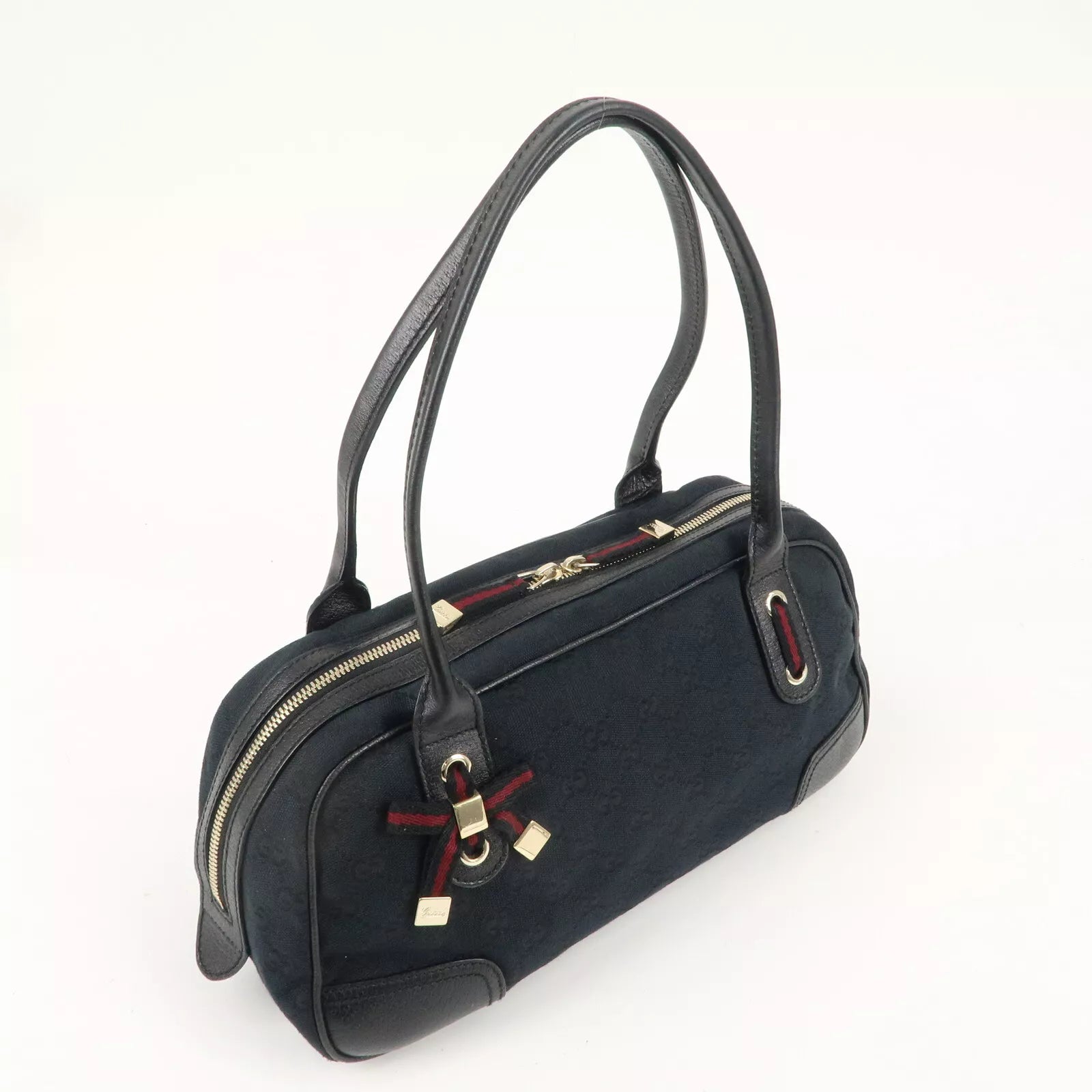 GUCCI Princy GG Canvas Leather Mini Boston Bag - Black, GG Canvas, Leather