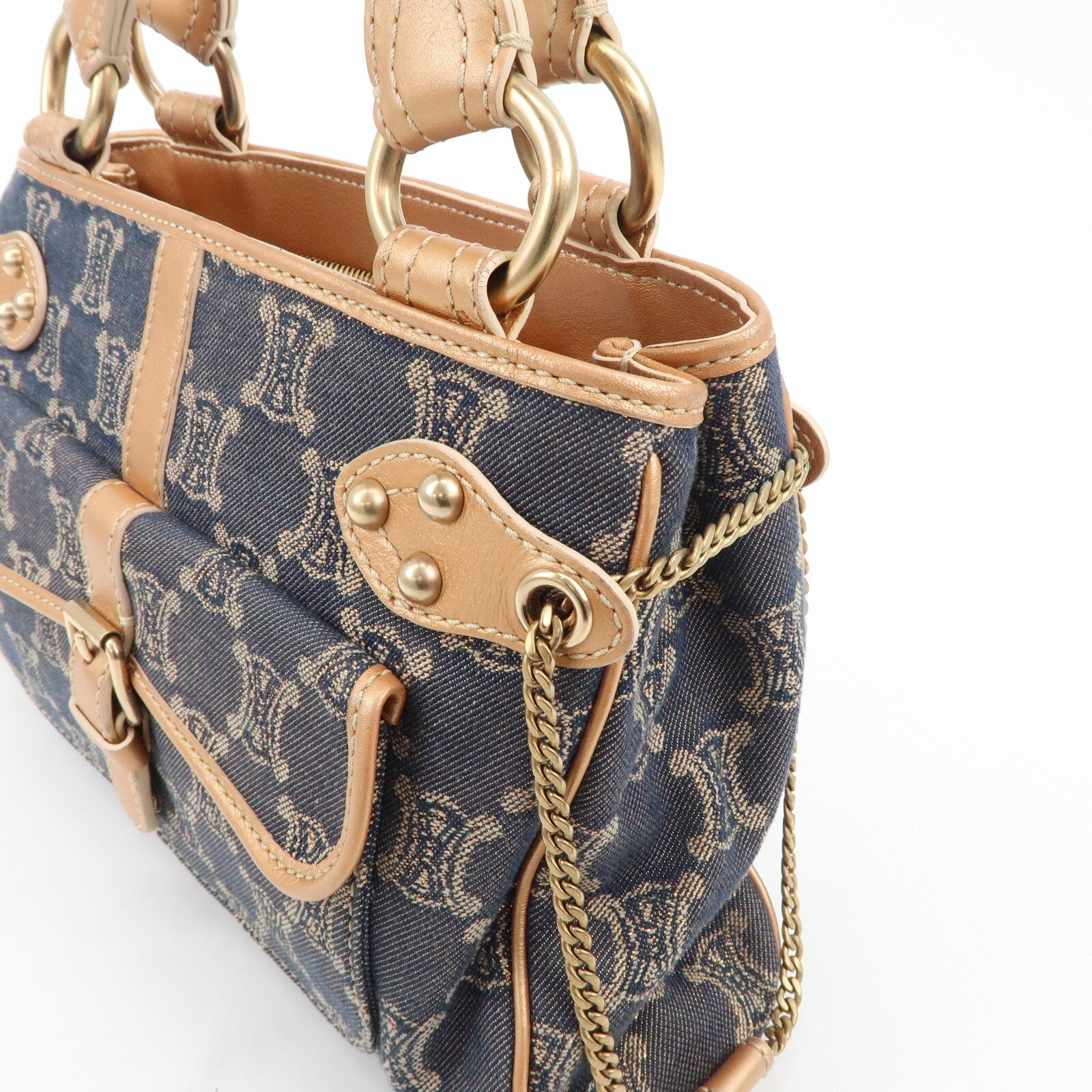 Celine Macadam Denim Leather Tote Bag - Navy/Brown, Denim/Leather