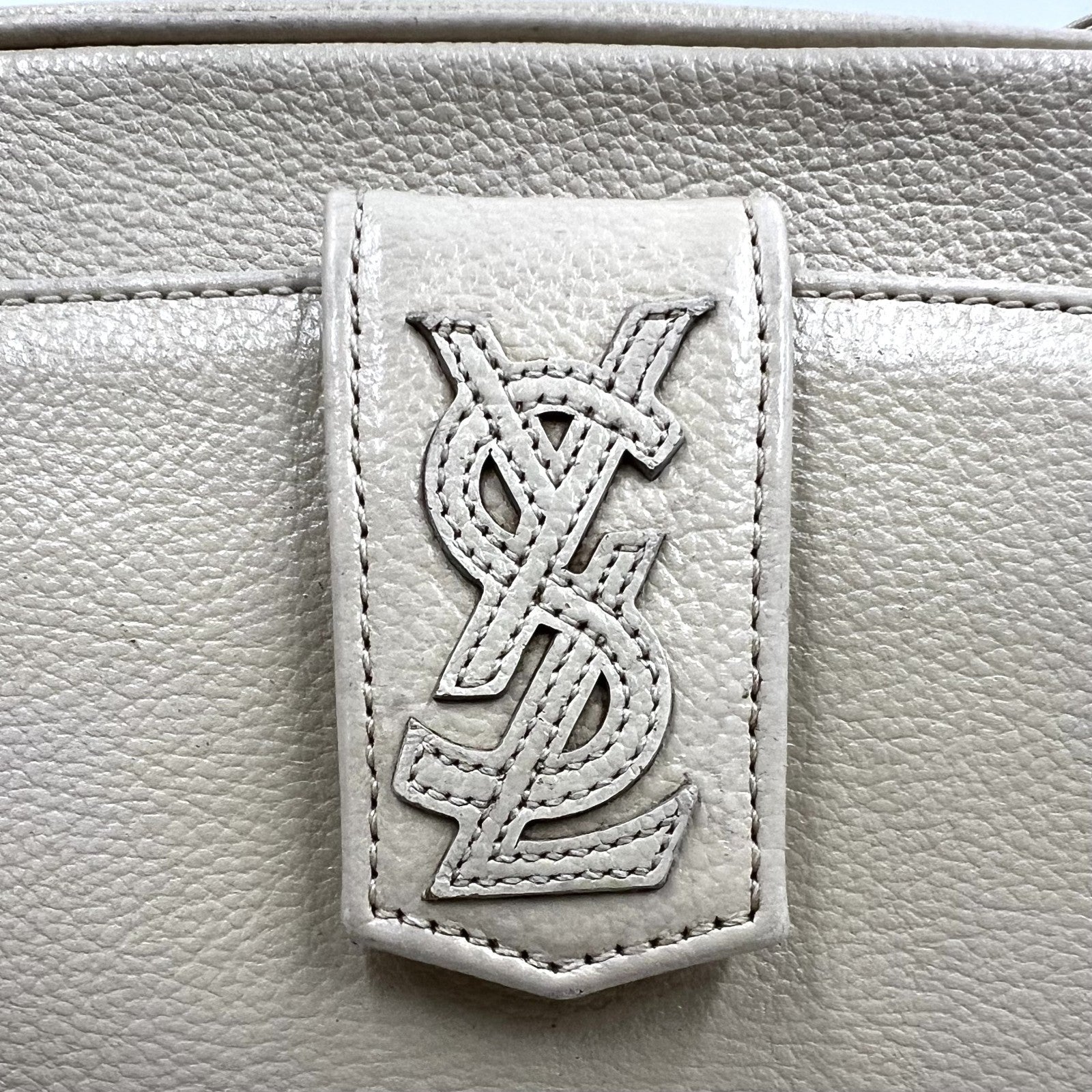 Saint Laurent Yves Shoulder Tote Stitch Bag - Ivory, Leather