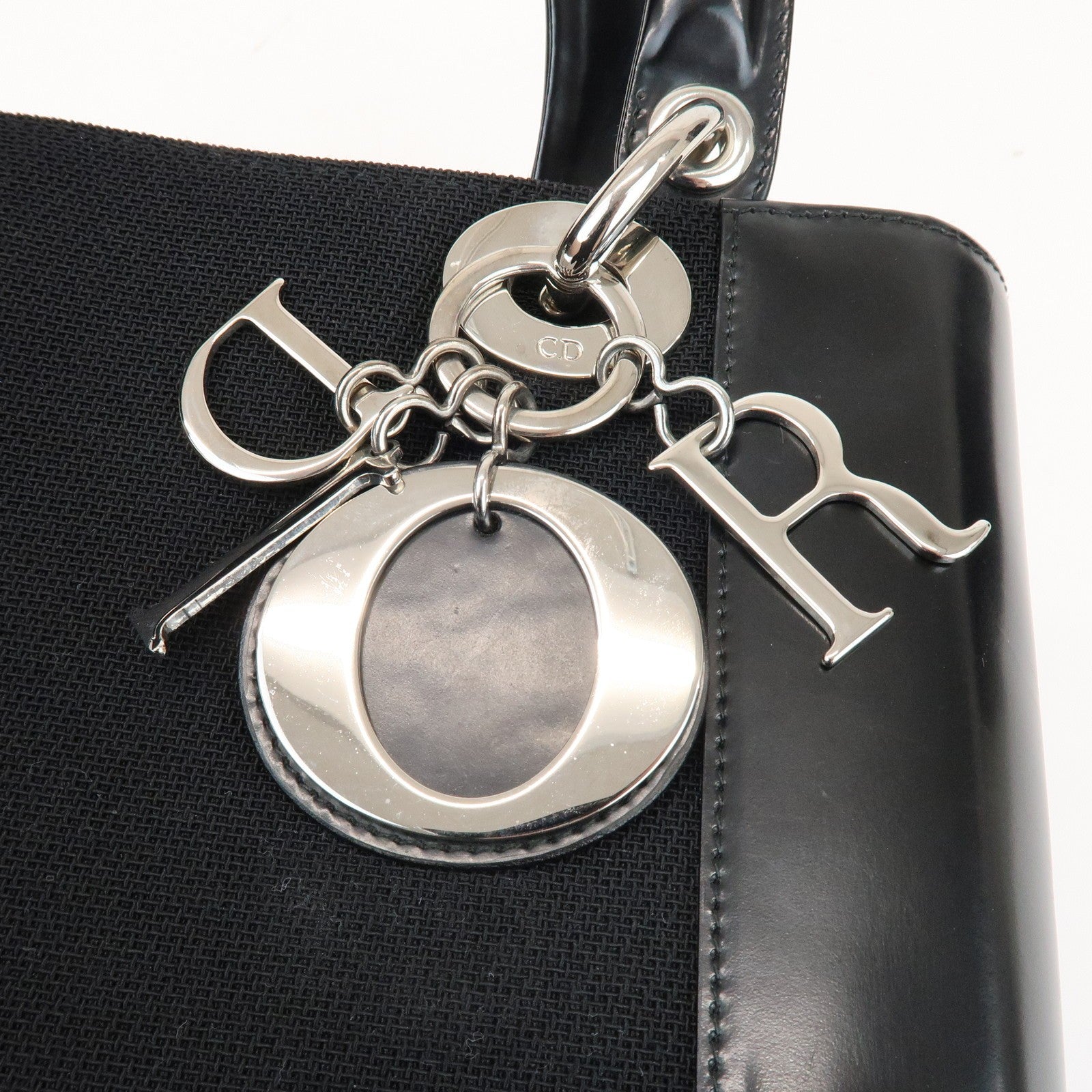 Christian Dior Lady Dior Hand Bag - Black, Canvas and Patent Leather