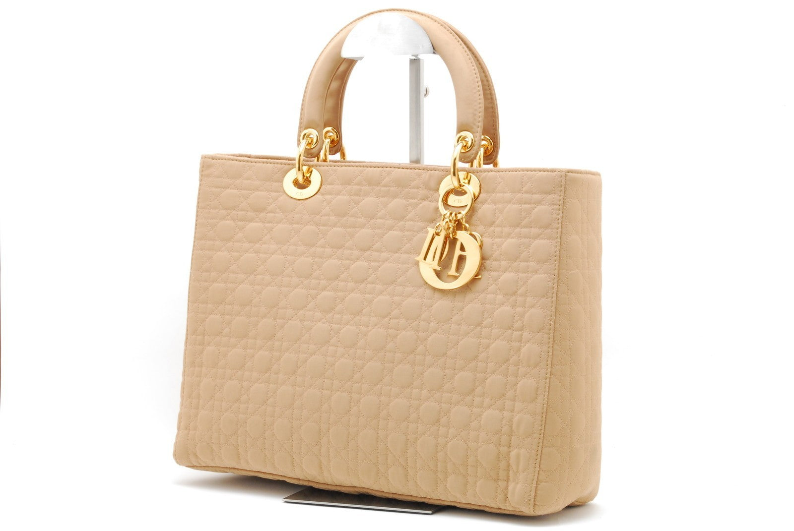 Christian Dior Lady Dior Tote Hand Bag - Beige, Nylon