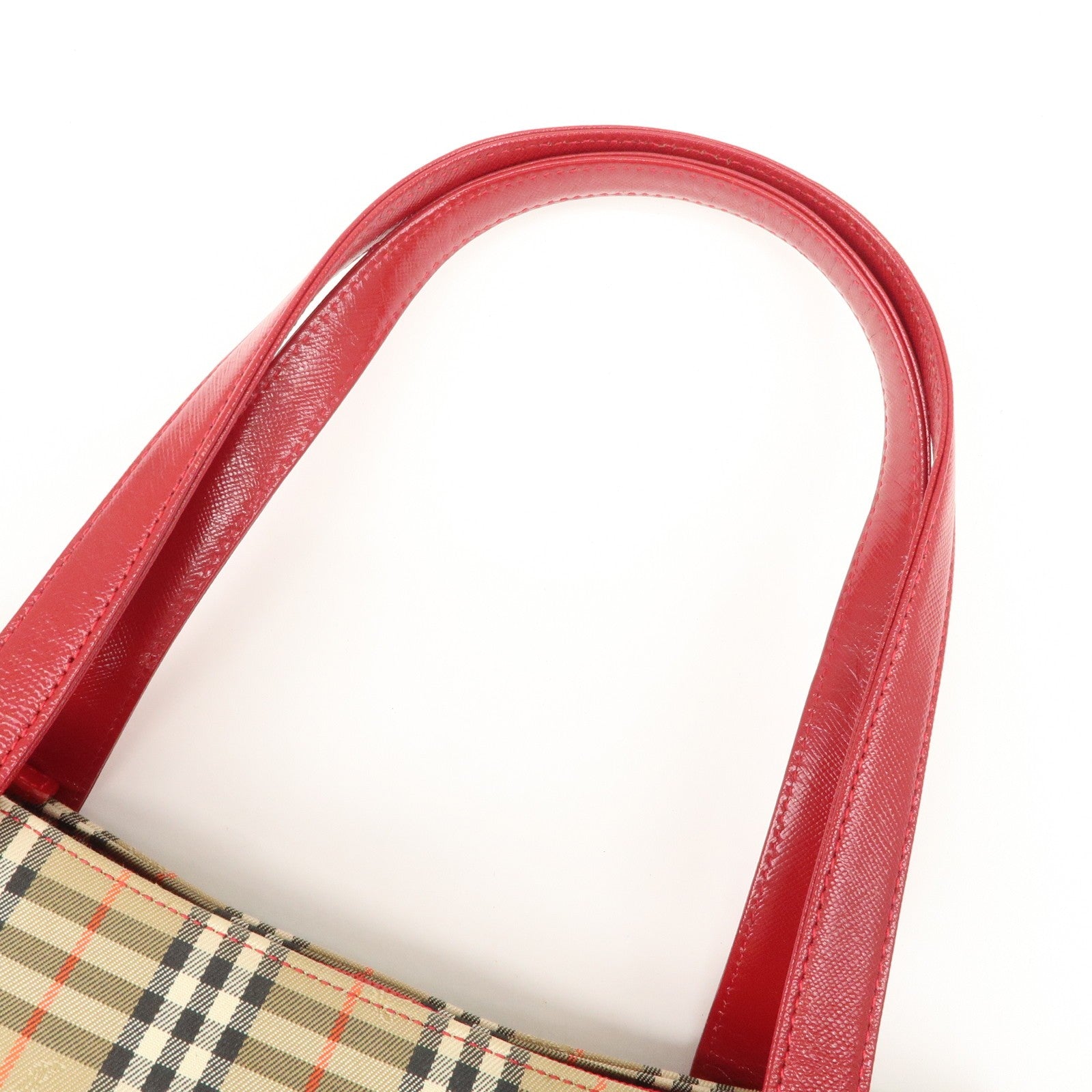 Burberry Nova Plaid Tote Bag - Red Beige, Leather Canvas
