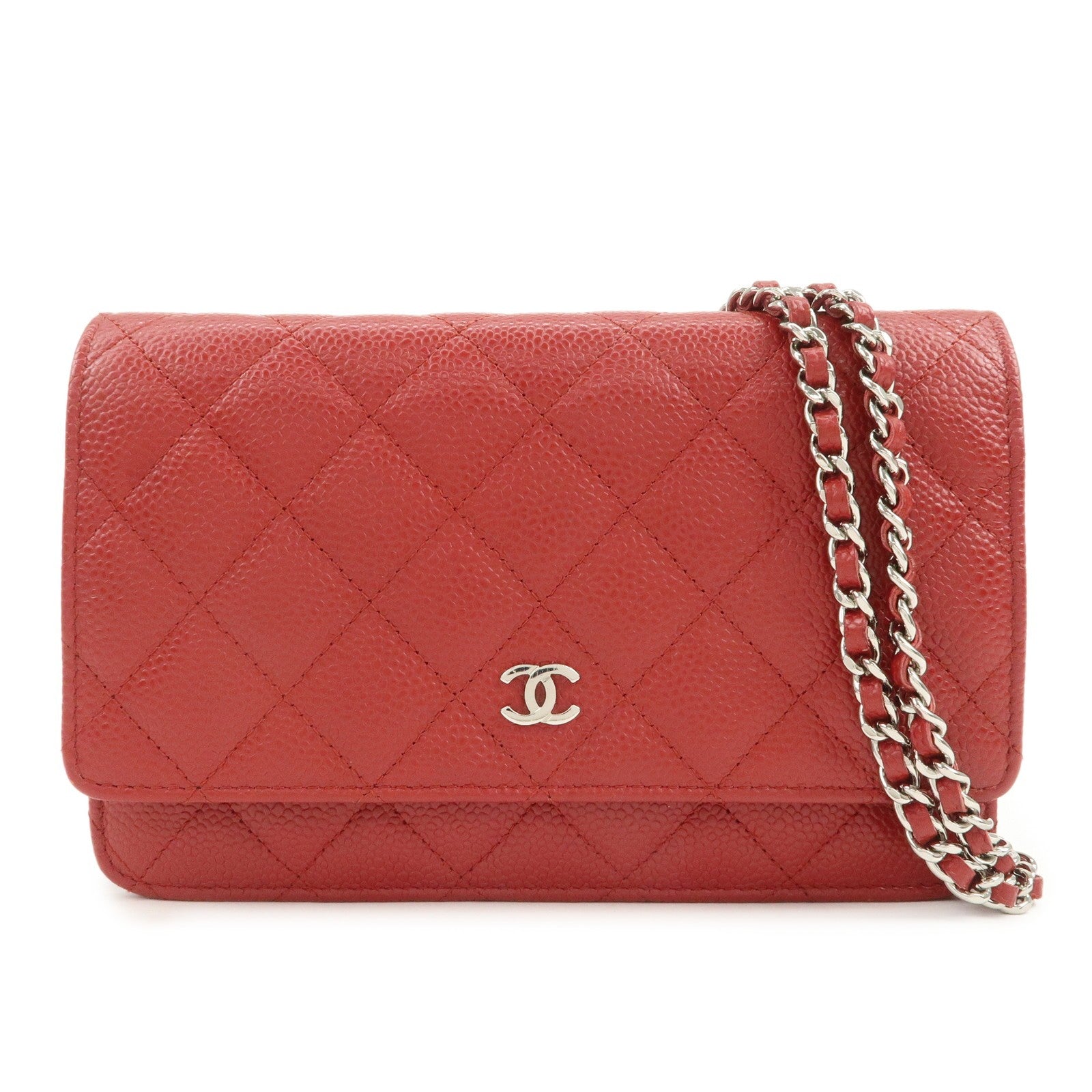 Chanel Matelasse COCO Mark Chain Wallet - Red, Caviar skin