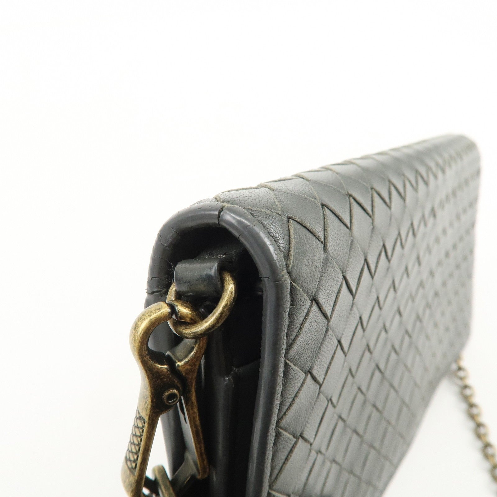 Bottega Veneta Intrecciato Leather Chain Long Wallet - Gray, Leather