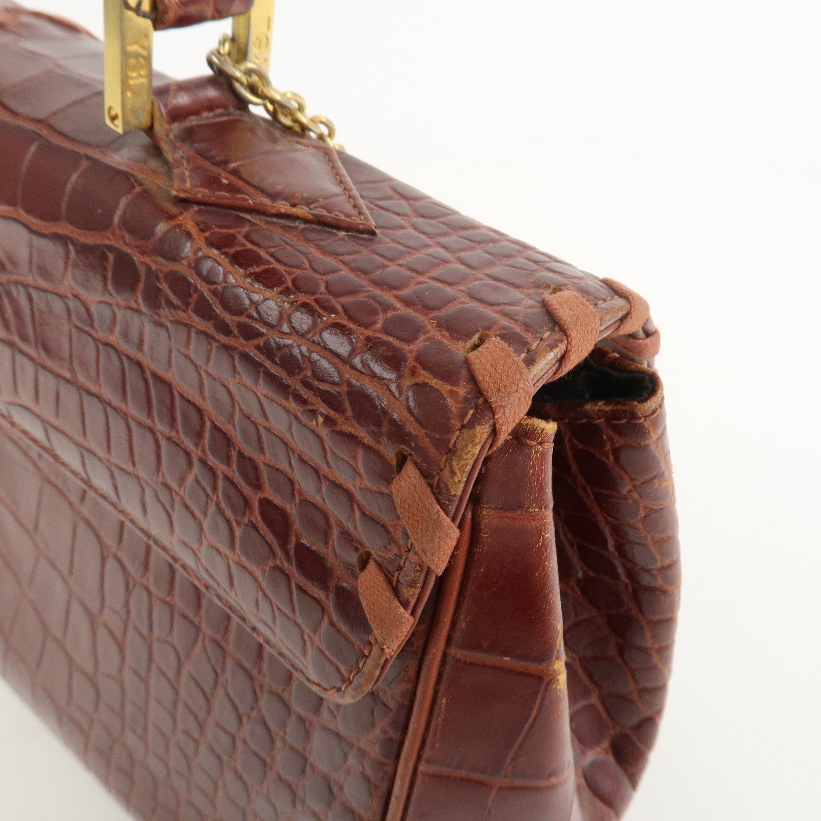 Saint Laurent Paris Embossed Leather Hand Bag - Red Brown, Leather