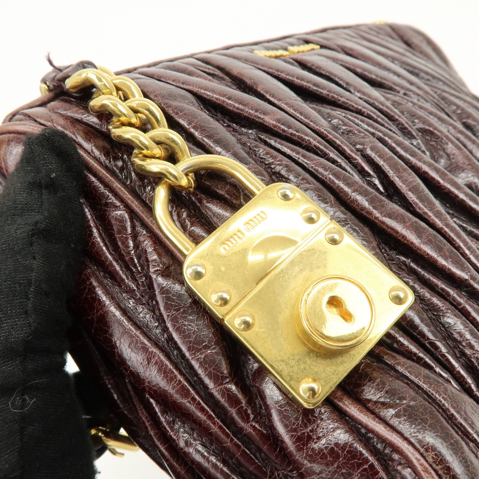 Miu Miu Matelasse Gathered Hand Bag - Brown, Leather