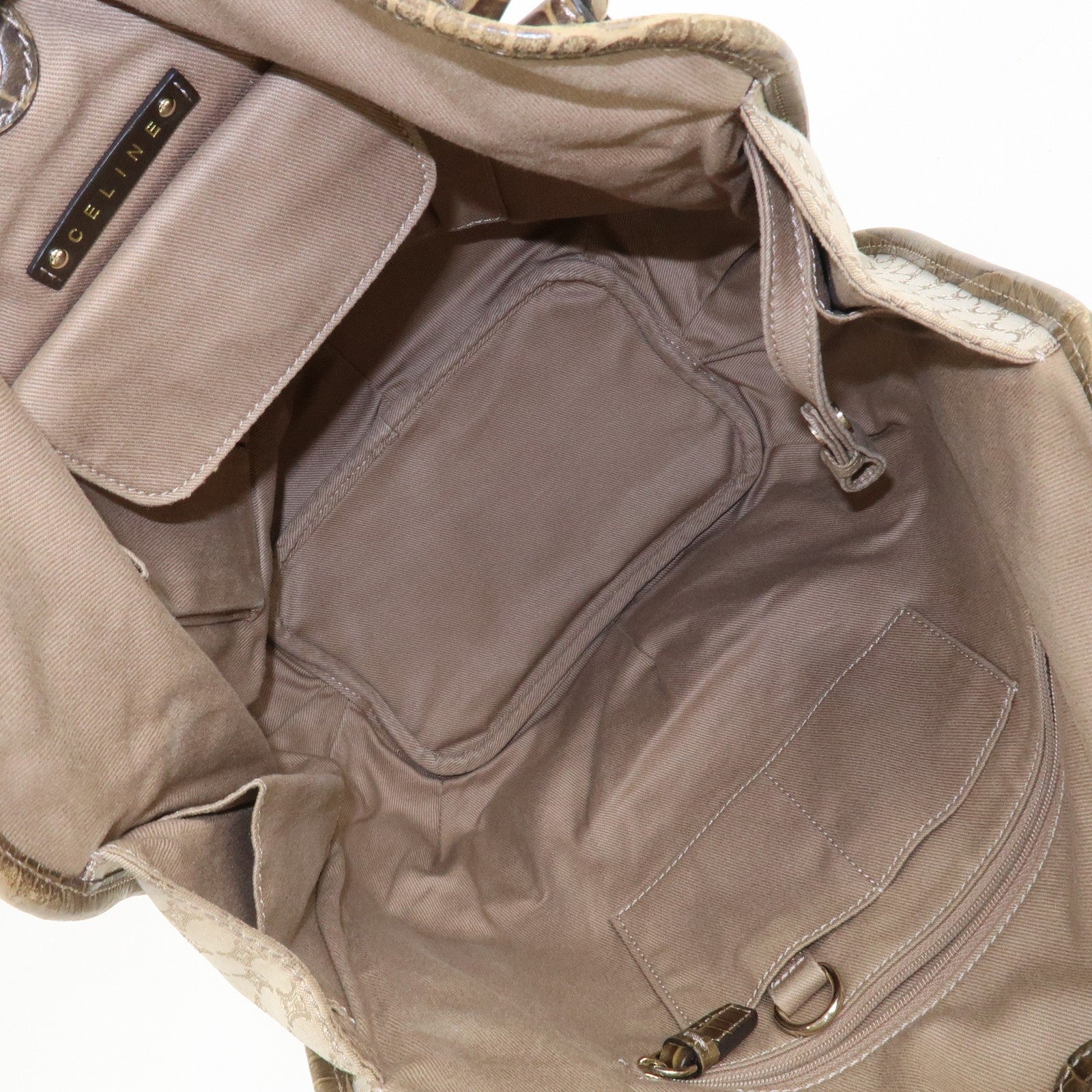 Celine Macadam Logo Shoulder Bag - Beige, Canvas and Embossed Leather