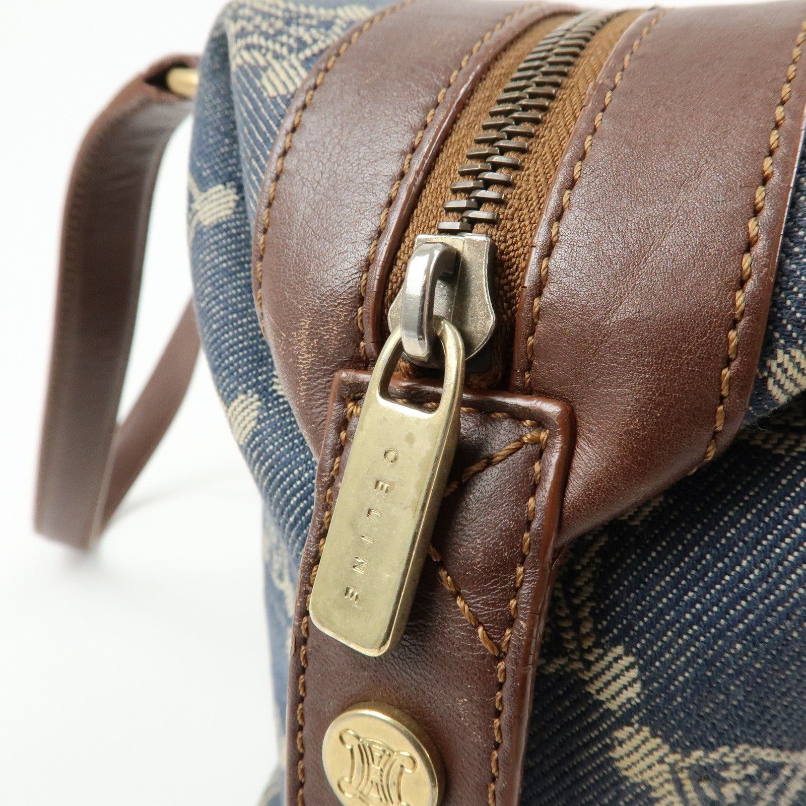 Celine Macadam Shoulder Bag - Blue, Denim and Leather