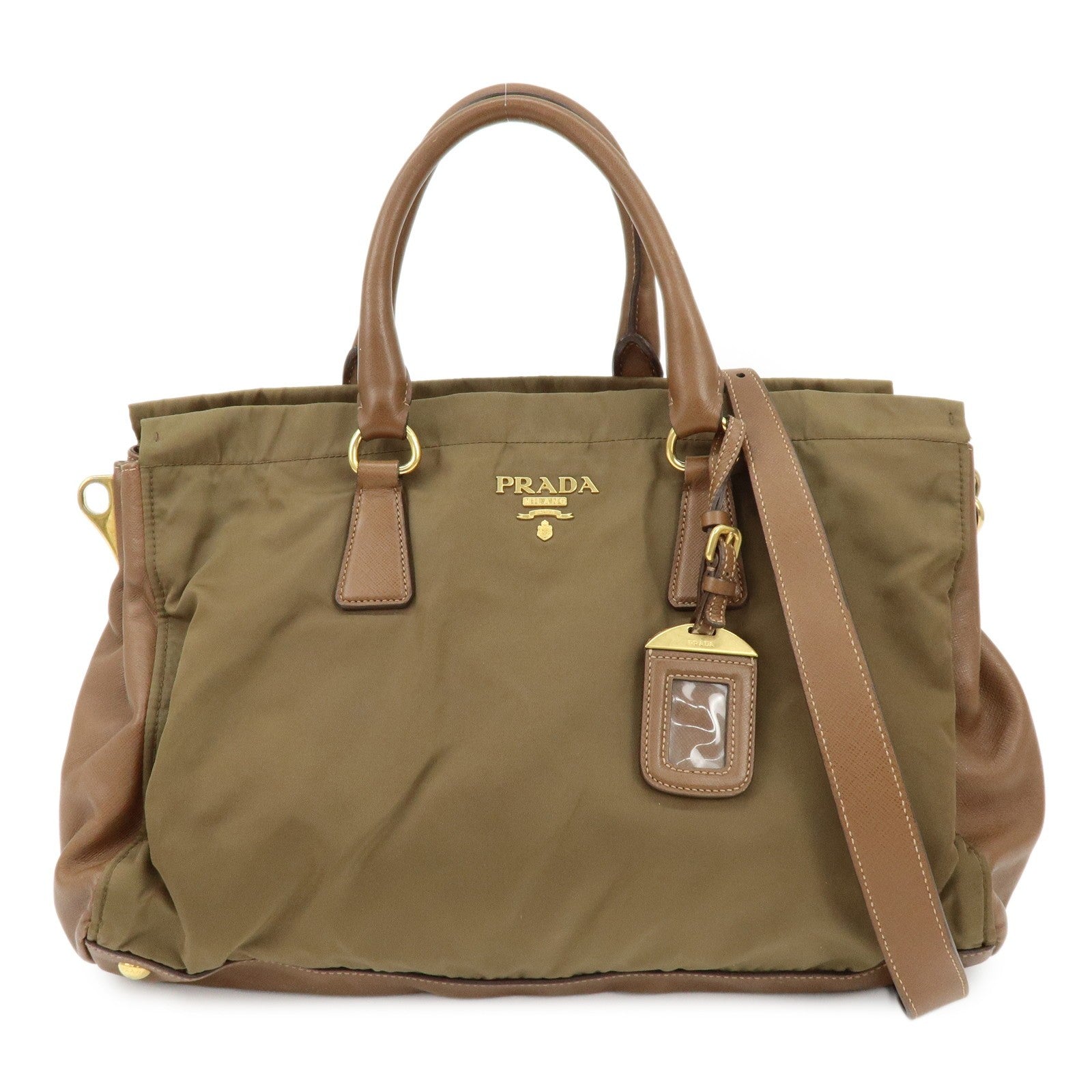 Prada Triangle Logo 2Way Bag - Khaki Brown, Nylon Saffiano Leather