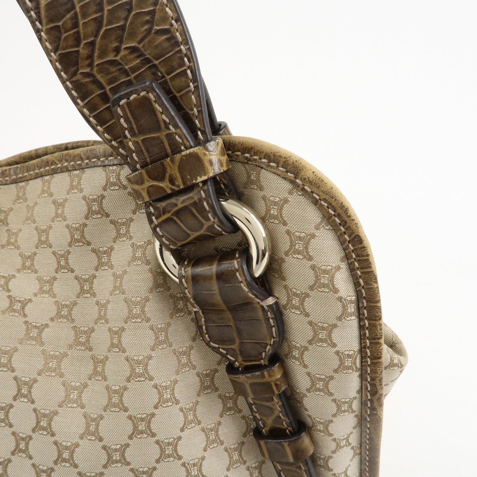 Celine Macadam Logo Shoulder Bag - Beige, Canvas and Embossed Leather