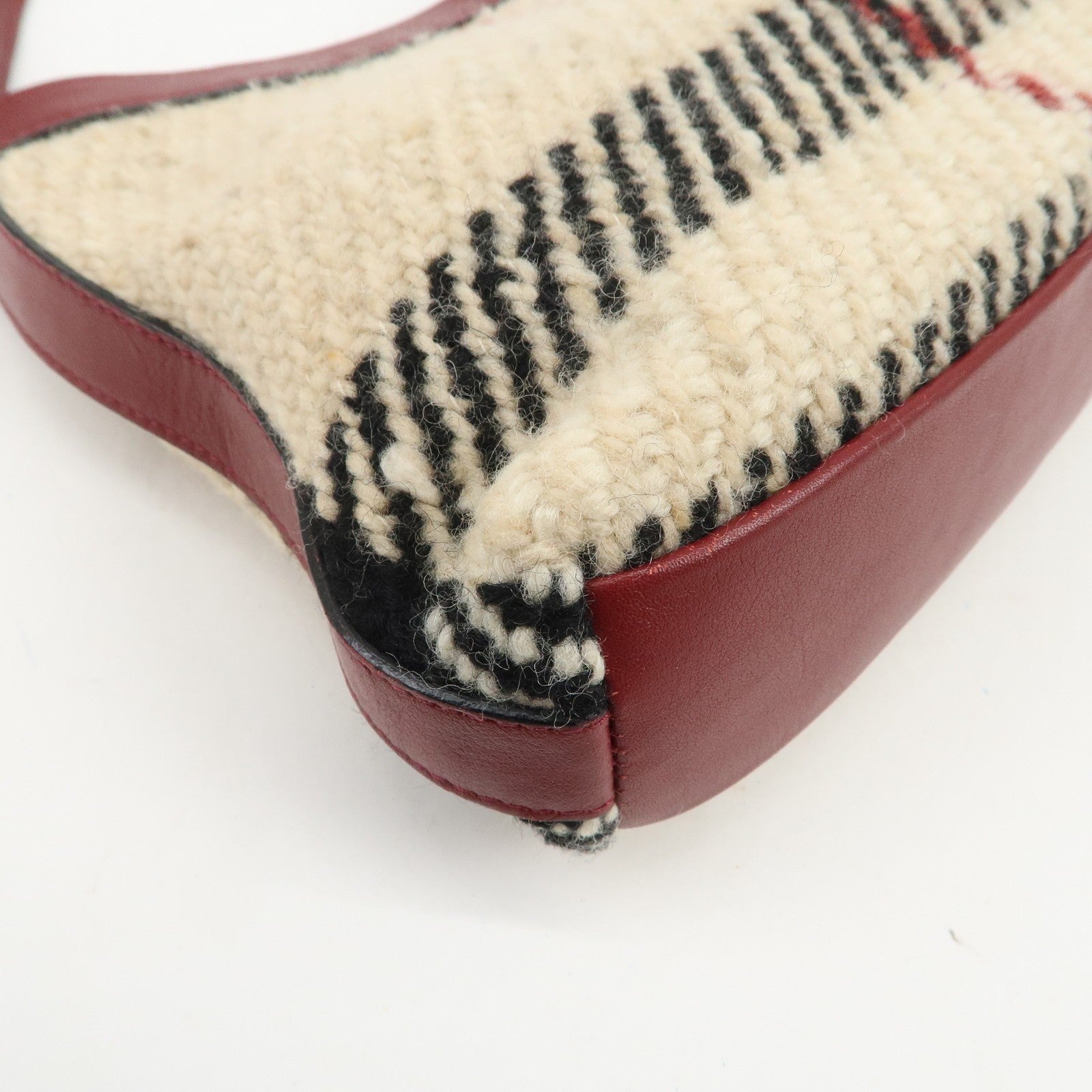 Burberry Hand Bag - Wine Red, Beige, Wool, Leather