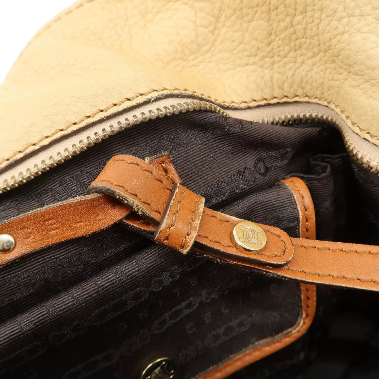 CELINE Bitter Sweet Leather Shoulder Bag Beige Brown Gold Hardware