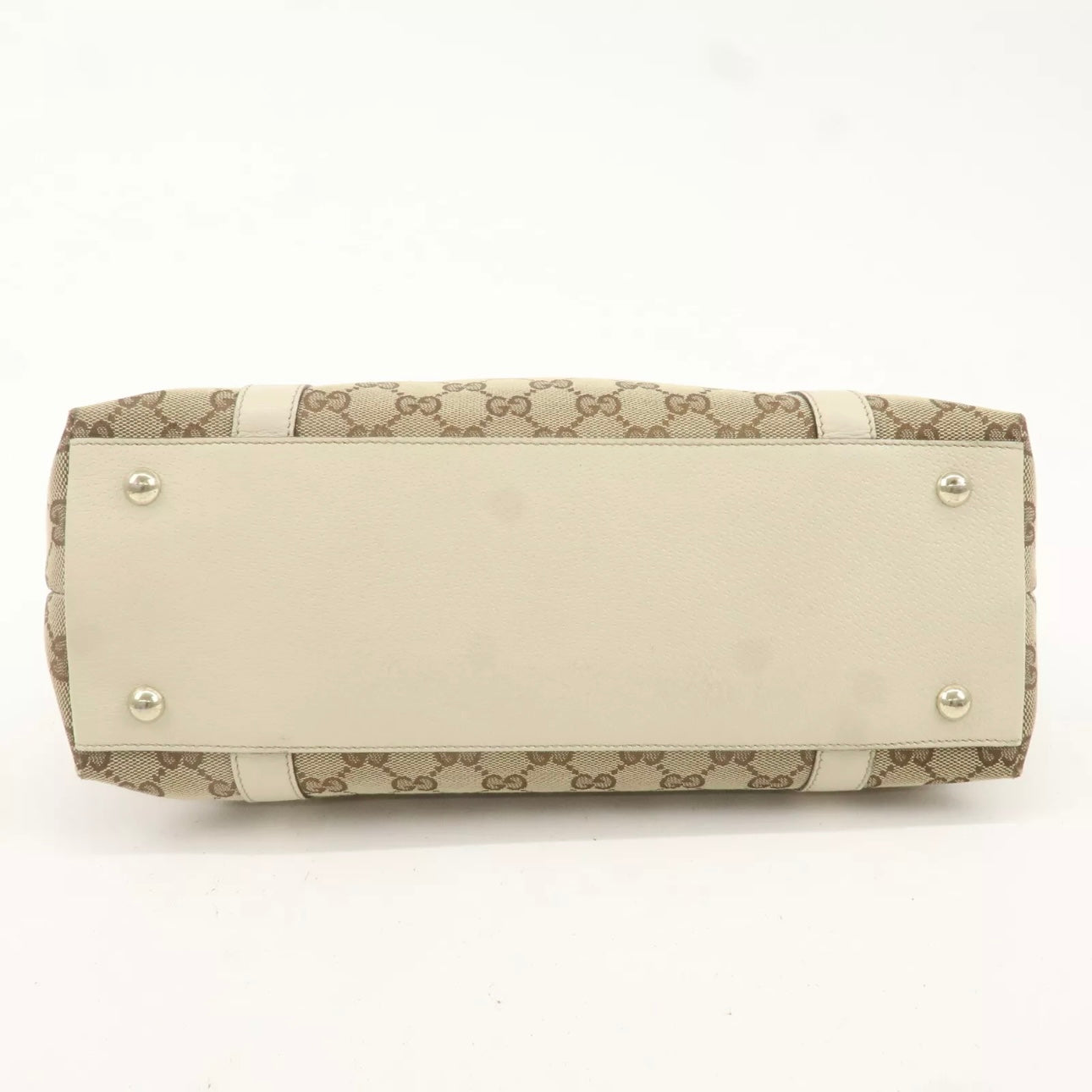 Gucci Abbey GG Canvas Leather Tote Bag Beige Ivory