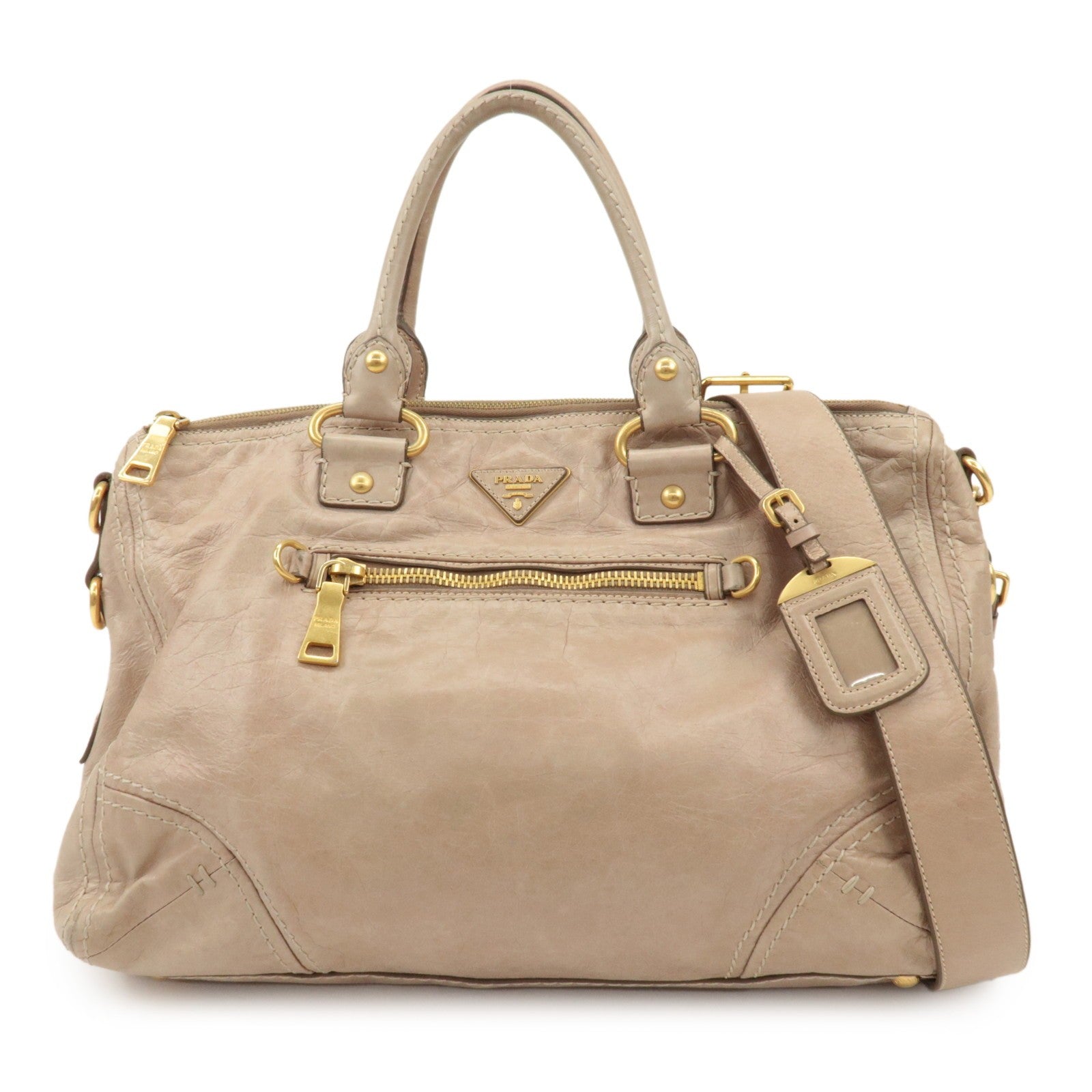Prada Leather 2way Bag - Beige, Leather