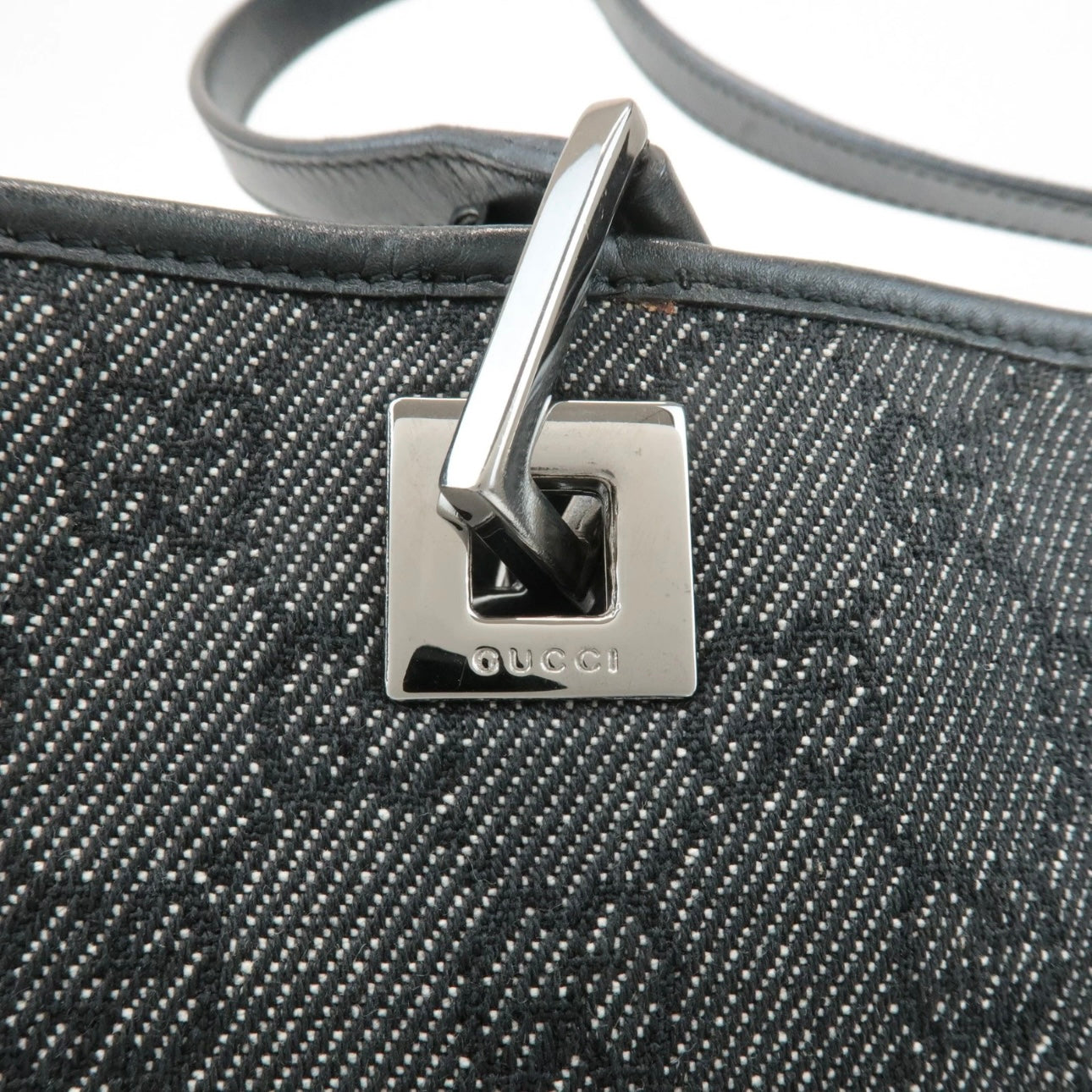 GUCCI Leather GG Canvas Tote Shoulder Bag