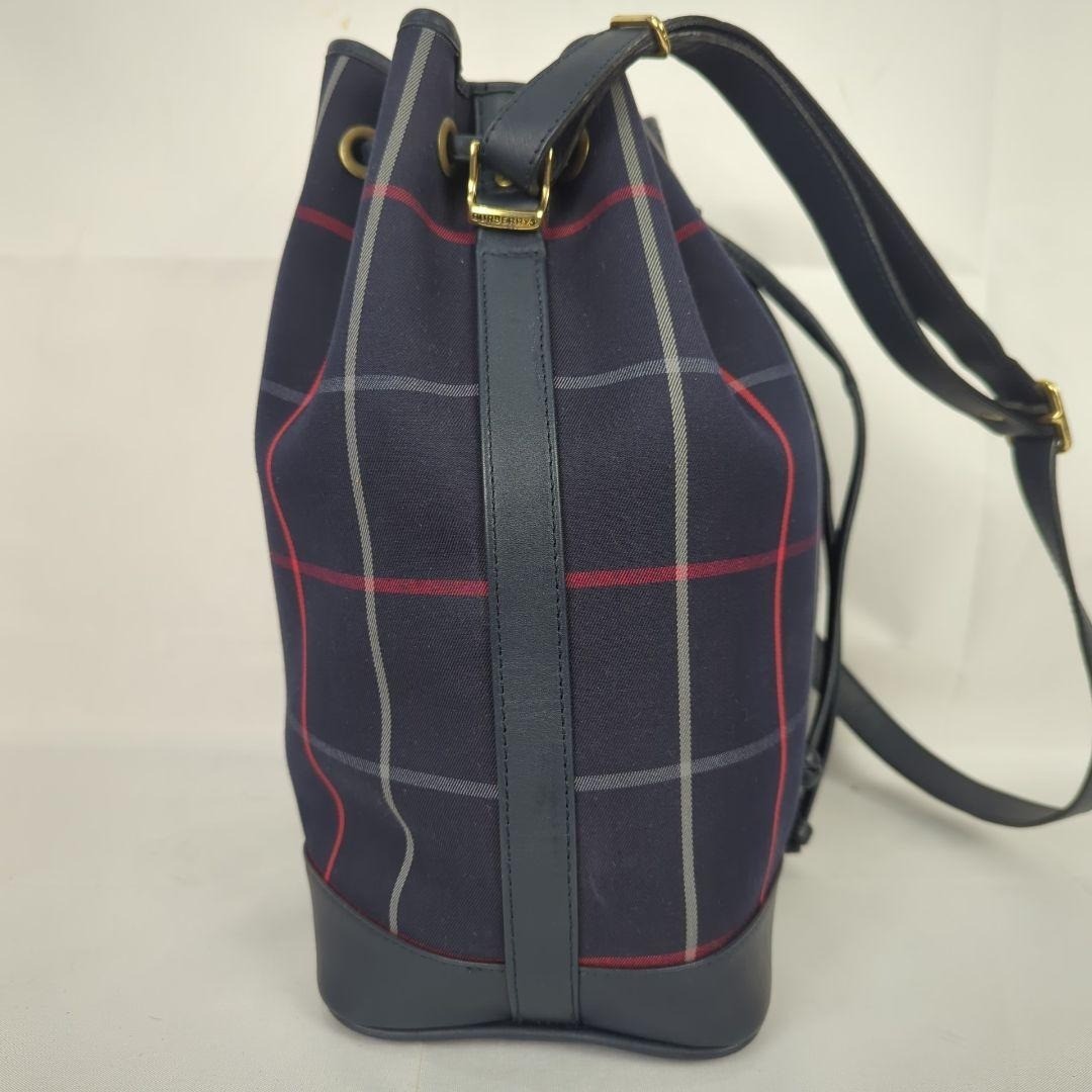 Burberry Nova Check Drawstring Bucket Shoulder Bag - Navy, Canvas Leather