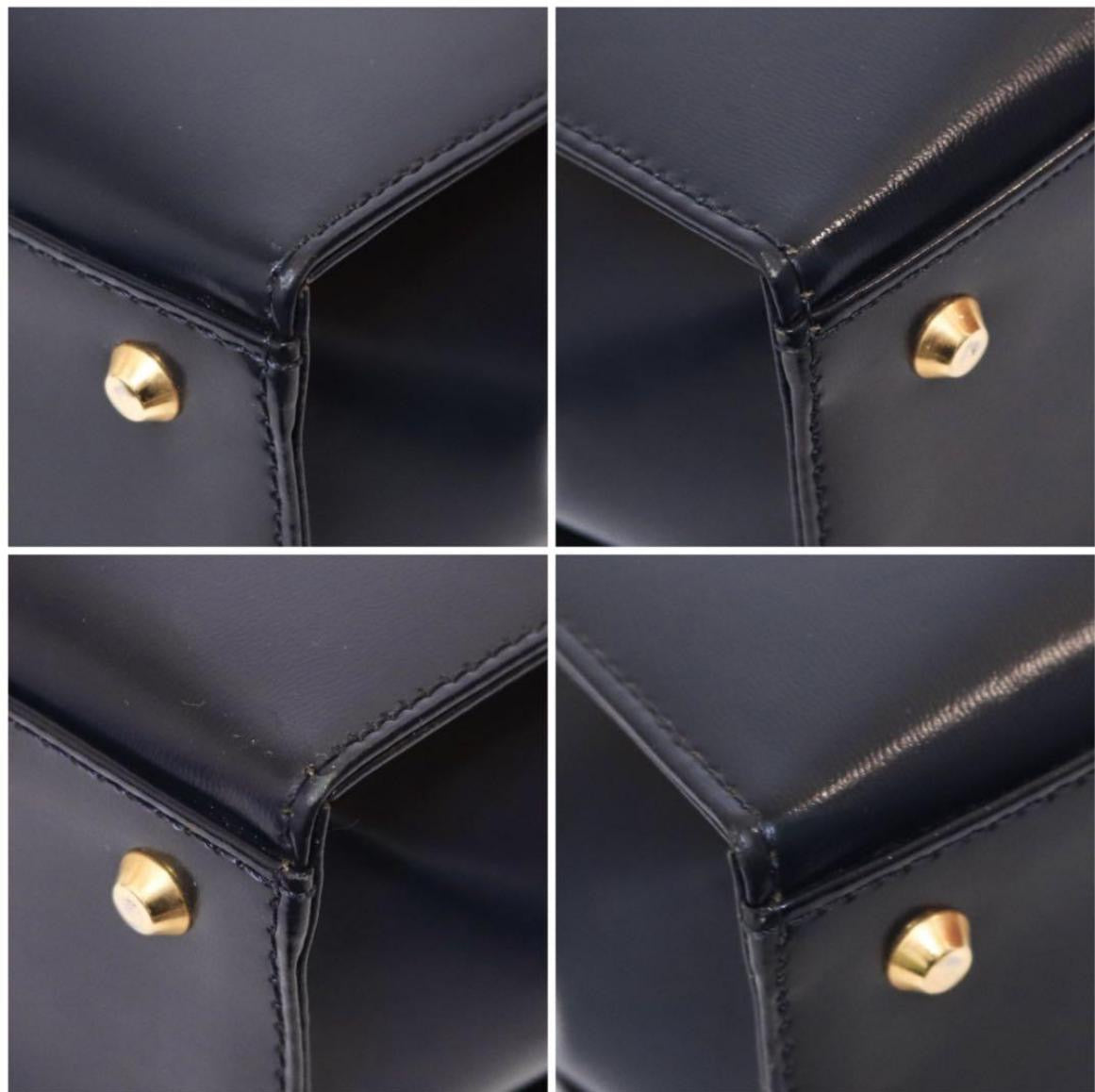 SAINT LAURENT YVES SHOULDER HAND TOTE BAG - NAVY, LEATHER