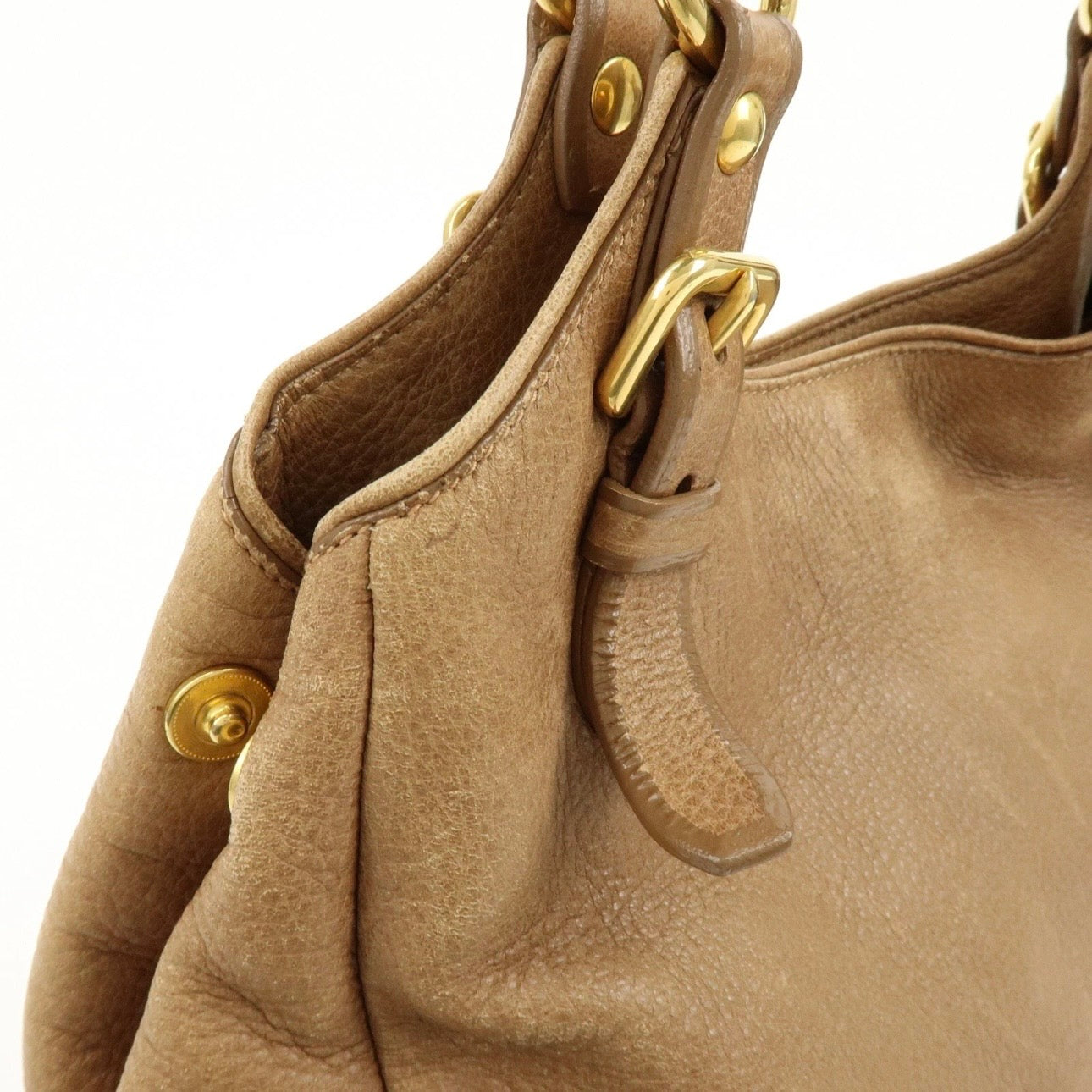 PRADA Leather Shoulder Bag Hand Bag Light Brown