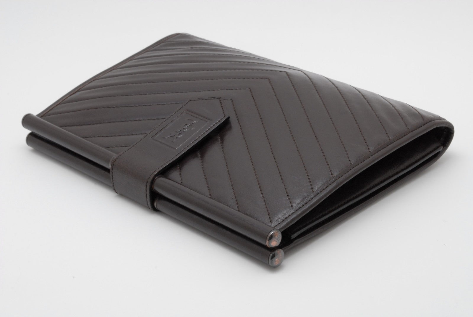 Saint Laurent Chevron Quilted Clutch Bag - Dark Brown, Leather