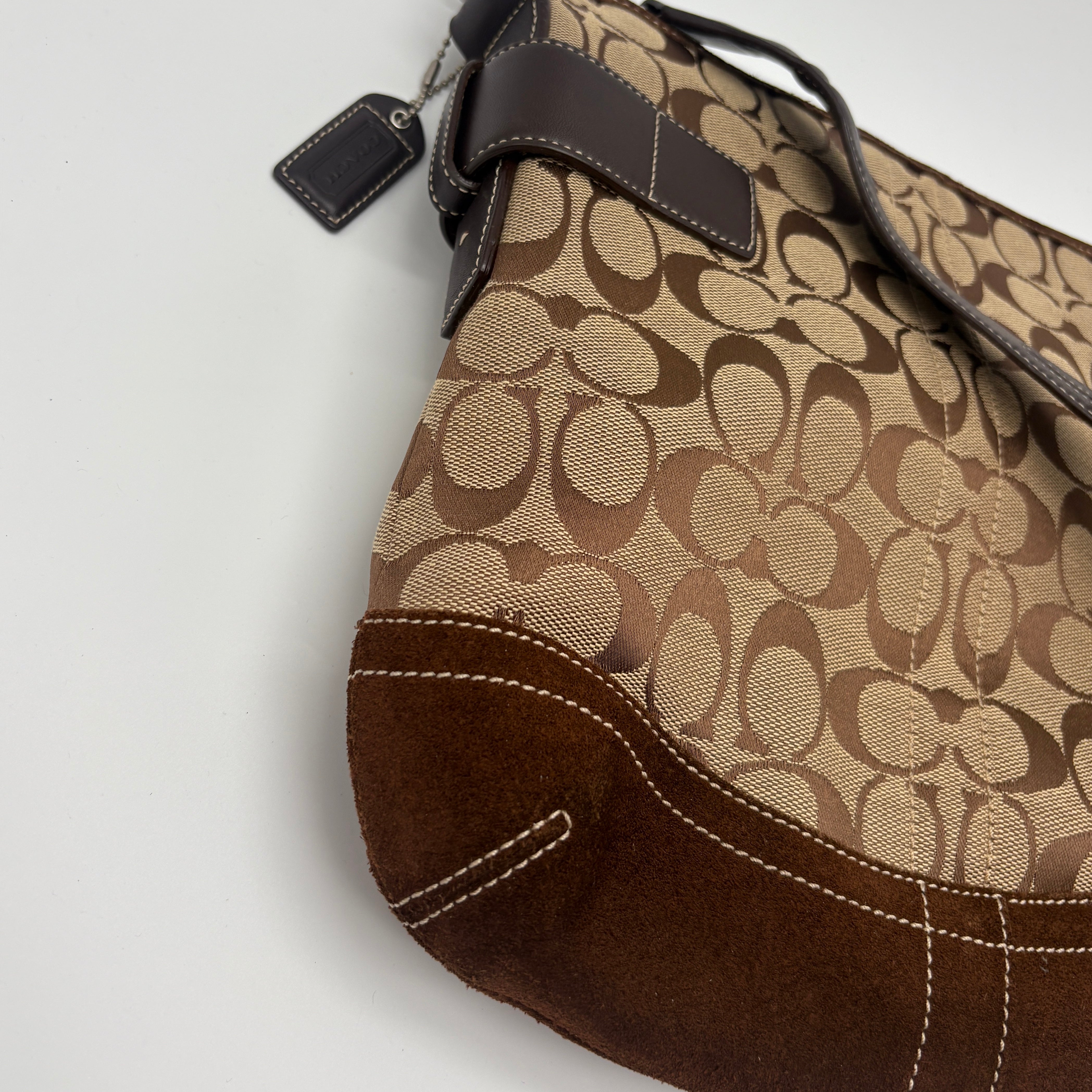 Coach shoulder bag beige brown signature 2-way bag canva