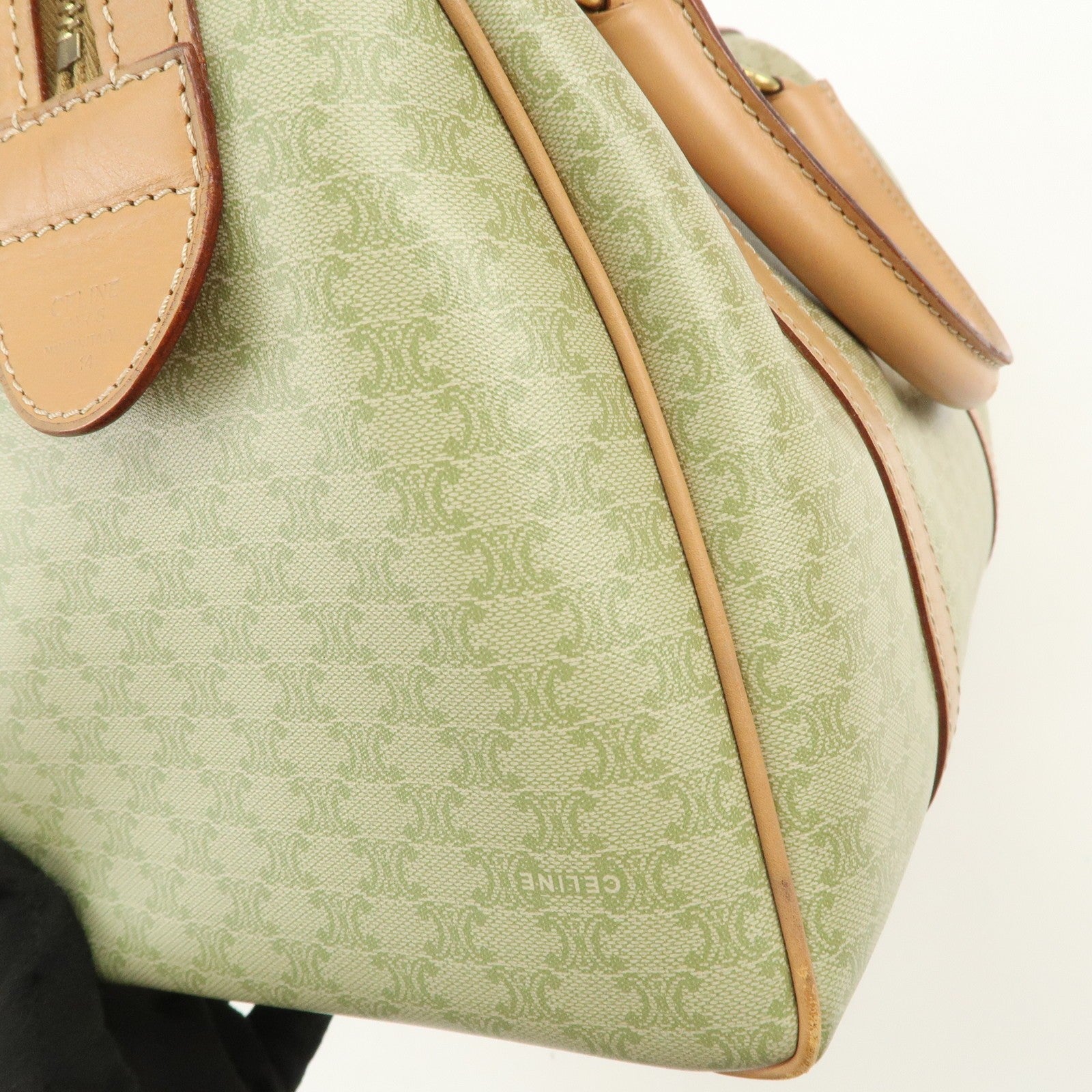 Celine Macadam Logo Boston Hand Bag - Beige, PVC