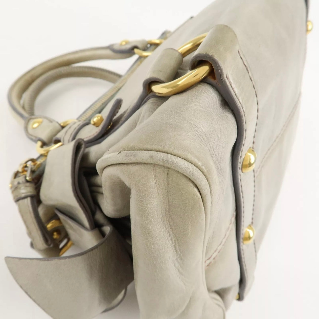 MIU MIU Leather Hand& Shoulder Bag Beige