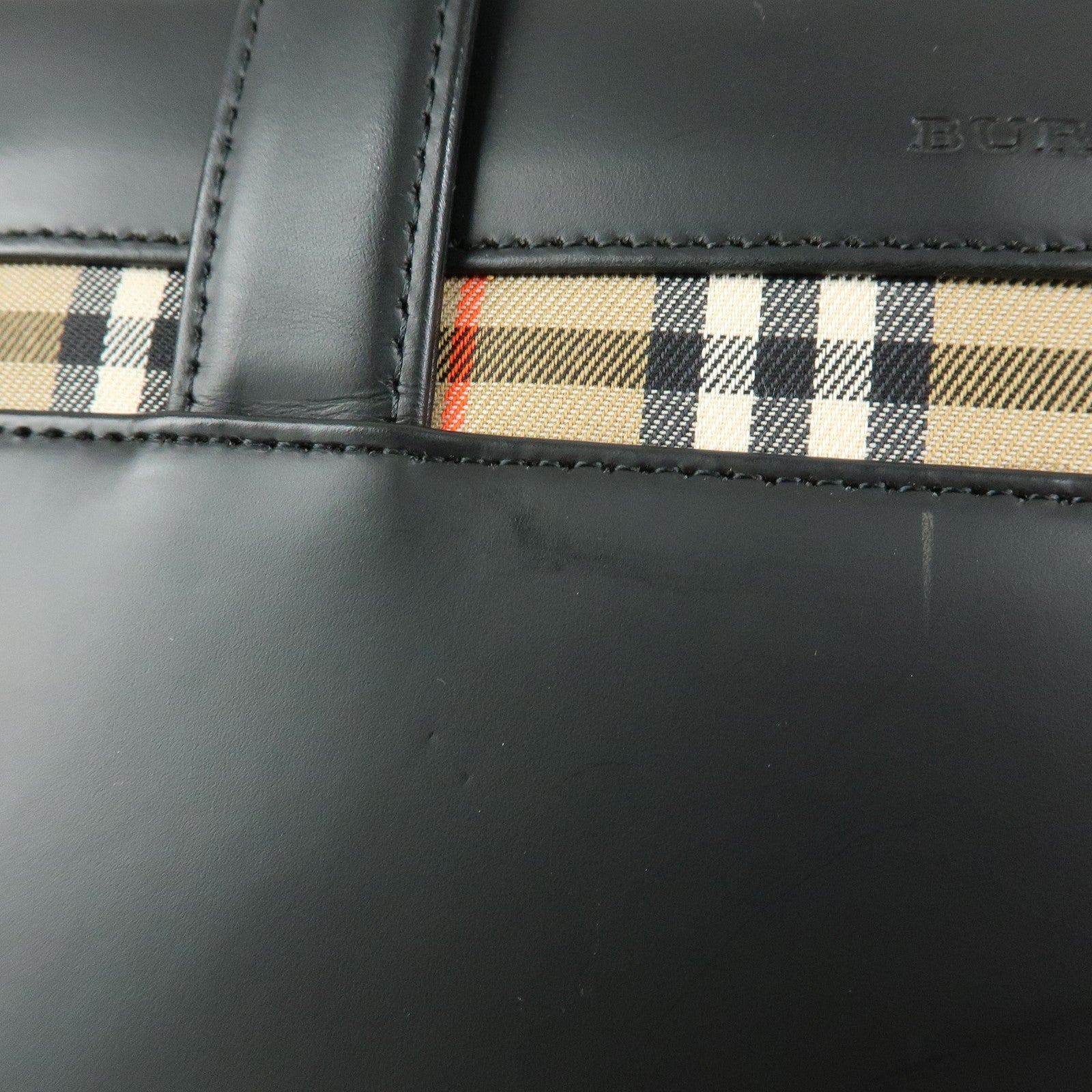 Burberry Nova Plaid Tote Bag - Black, Leather and Canvas
