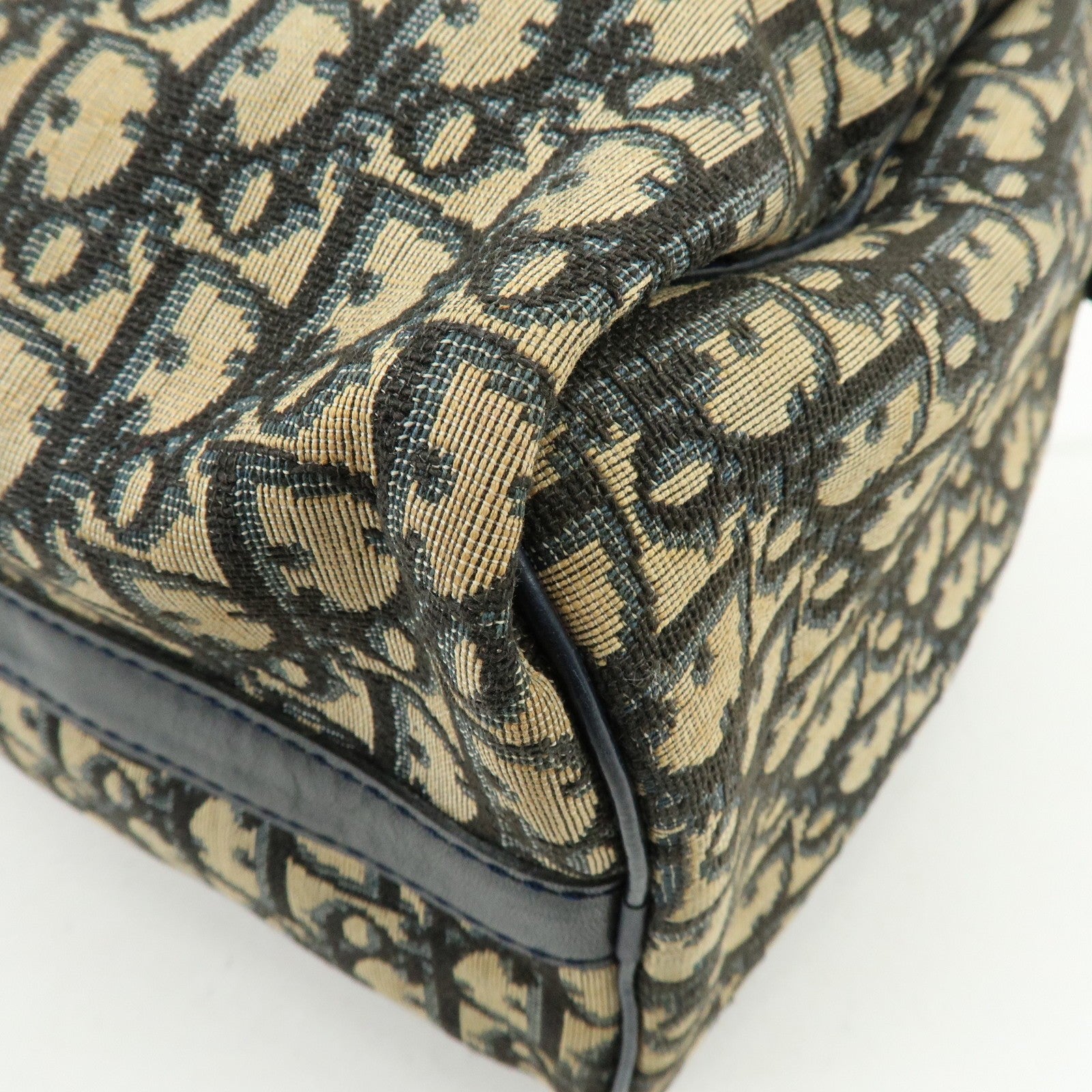 Christian Dior Trotter Boston Hand Bag - Beige Navy, Leather